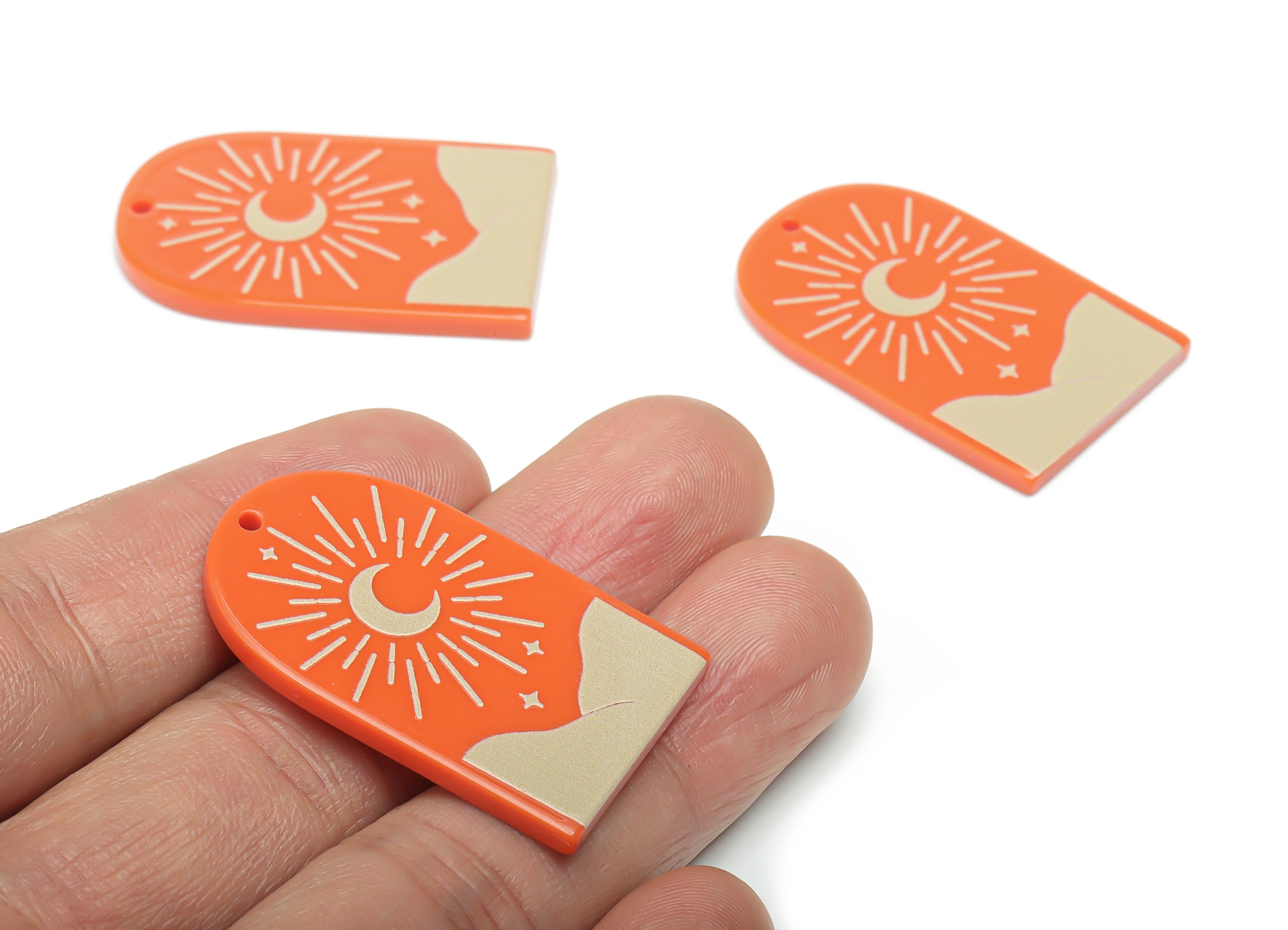 Acrylic Domed Planet Moon Star Earring Charms - Acrylic D Sun Mountain Crescent Pendant - Color Code: A808 - 37.68x23.54x2.4mm - AC2405-A808 - DOMEDBAZAAR