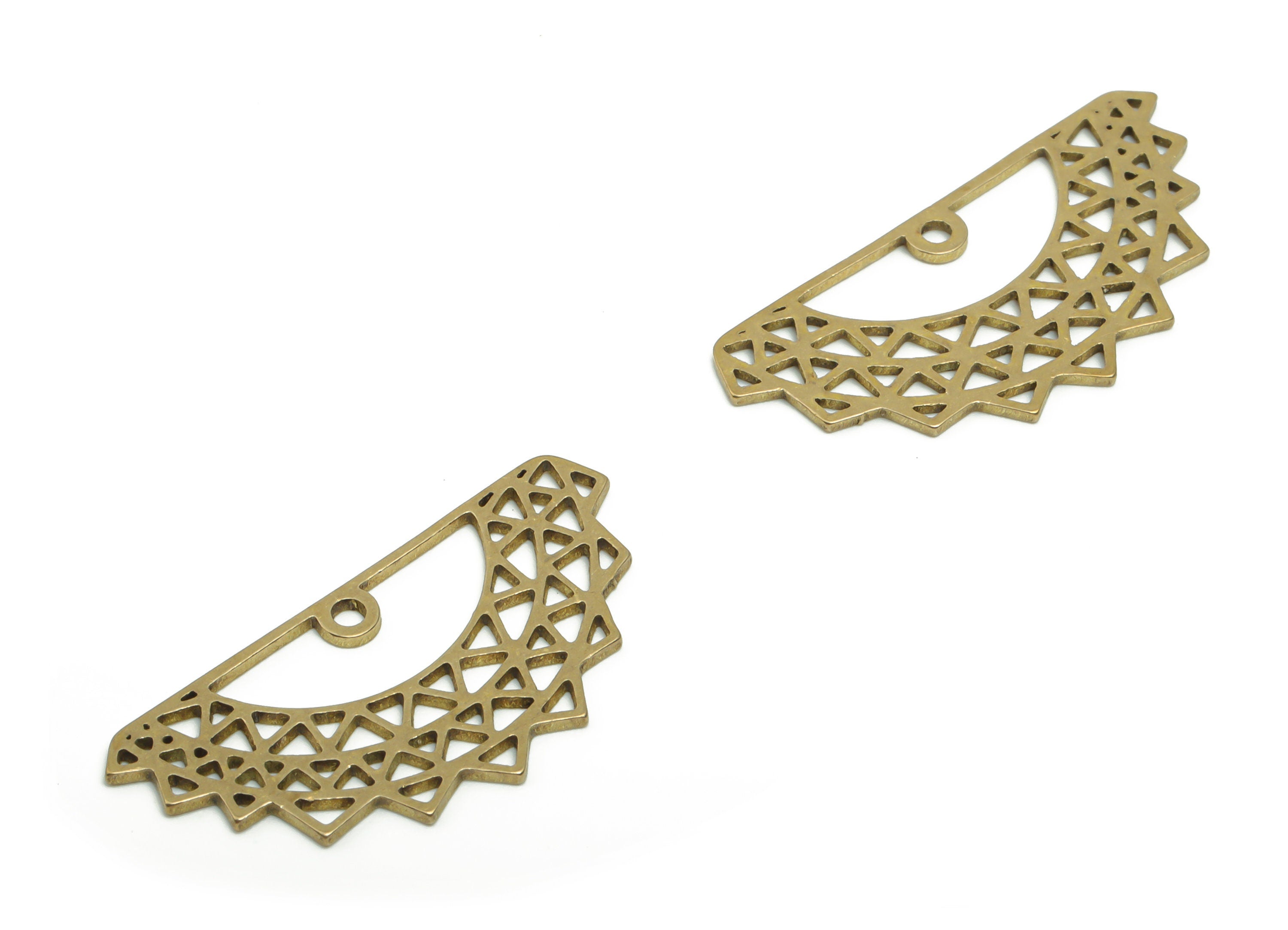 Brass Semicircle Triangles Earring Charms - Raw Brass Triangles Half Moon Pendant - Jewelry Making Supplies - 29.59x14.44x0.74mm - PPA0706 - DOMEDBAZAAR