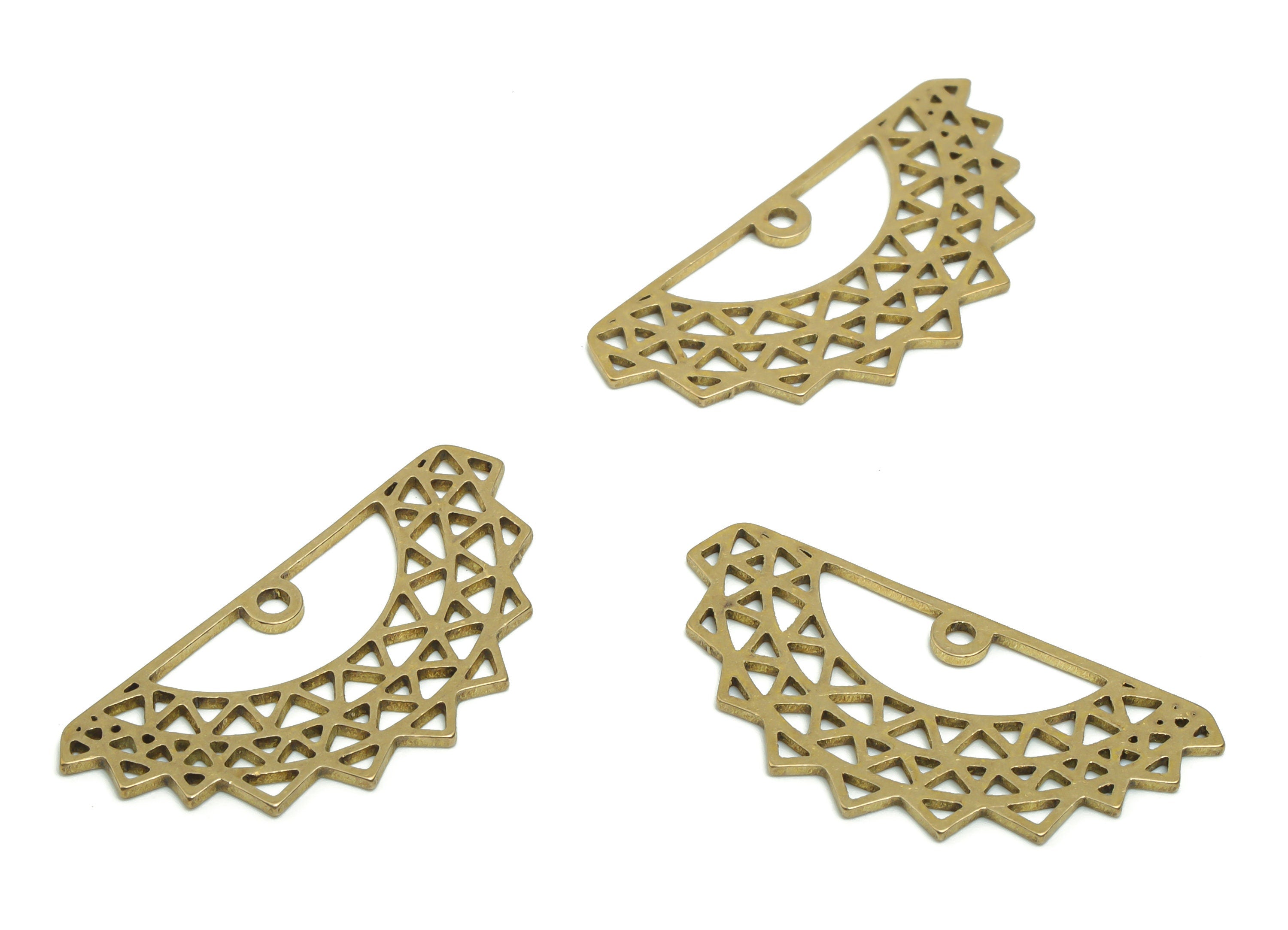 Brass Semicircle Triangles Earring Charms - Raw Brass Triangles Half Moon Pendant - Jewelry Making Supplies - 29.59x14.44x0.74mm - PPA0706 - DOMEDBAZAAR