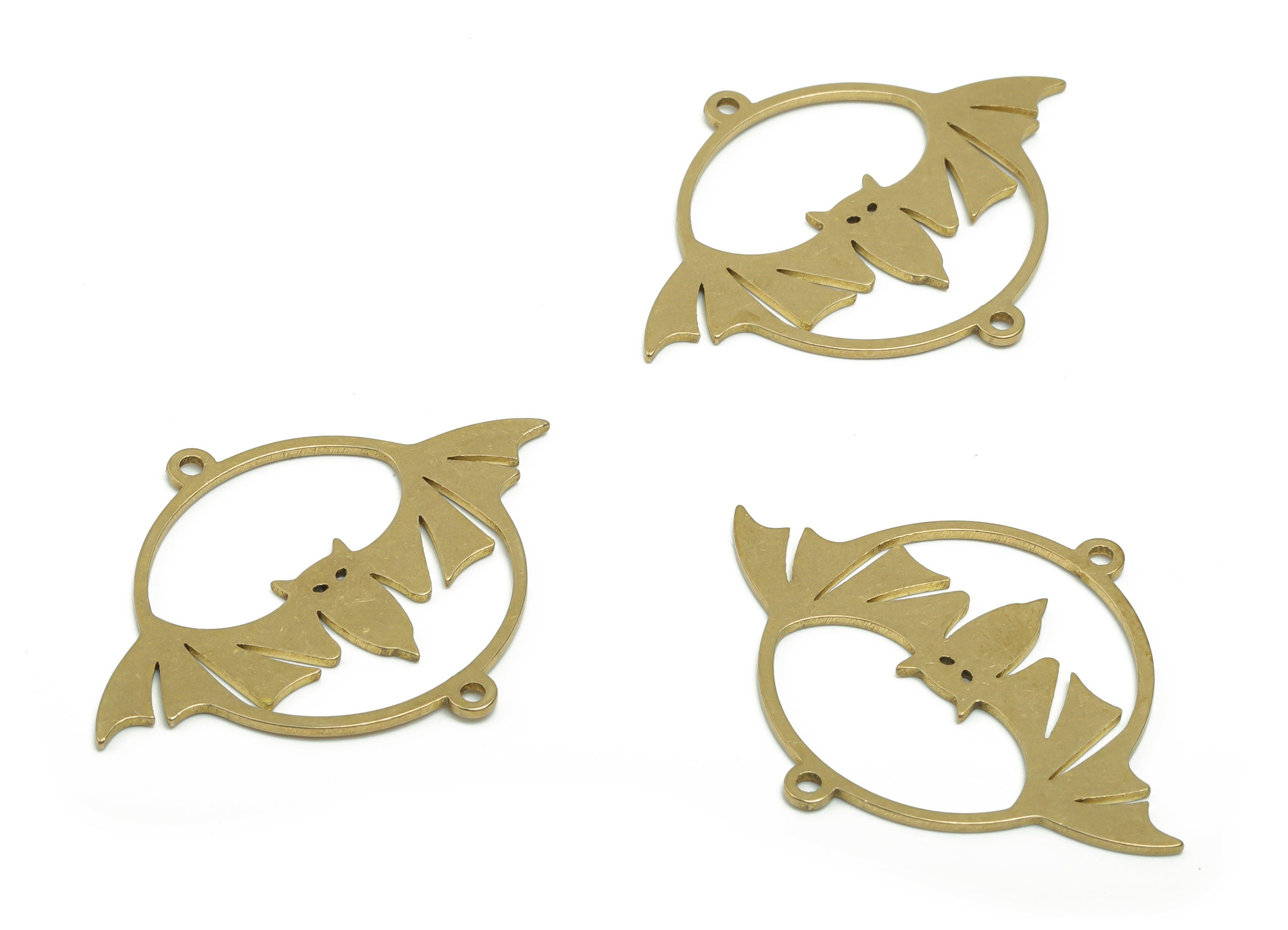 Brass Round Flying Bat Earring Connectors - Raw Brass Circle Bat Wings Charms and Pendant - Jewelry Supplies - 37.65x28.79x0.82mm - PPZ0085 - DOMEDBAZAAR