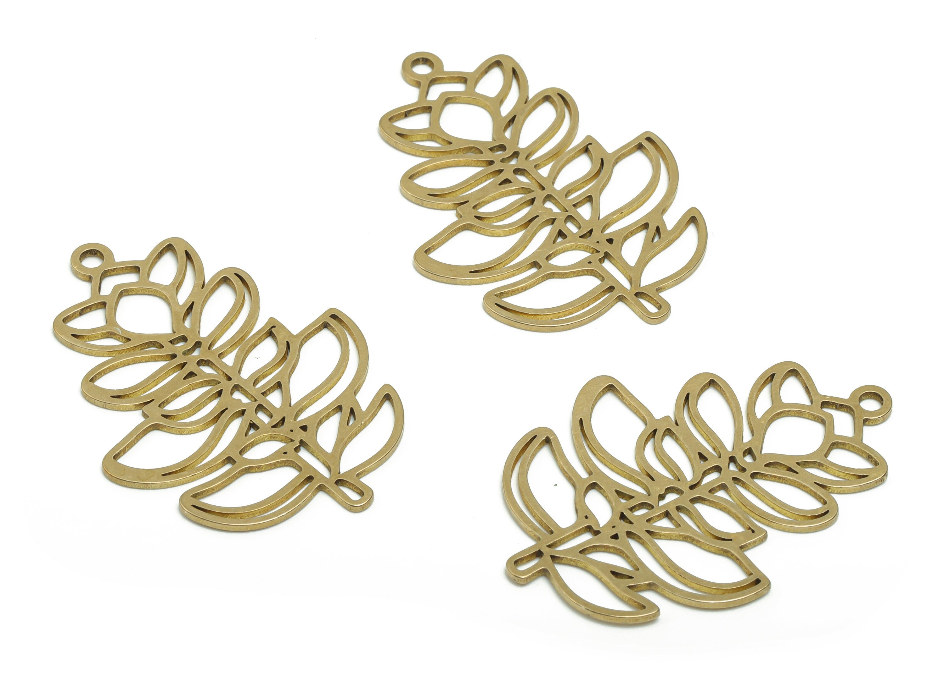 Brass Flower Leafs Earring Charms - Raw Brass Flower Leafs Pendant - DIY Jewelry Making Supplies - 35.77x24.89x0.76mm - PPA0897 - DOMEDBAZAAR