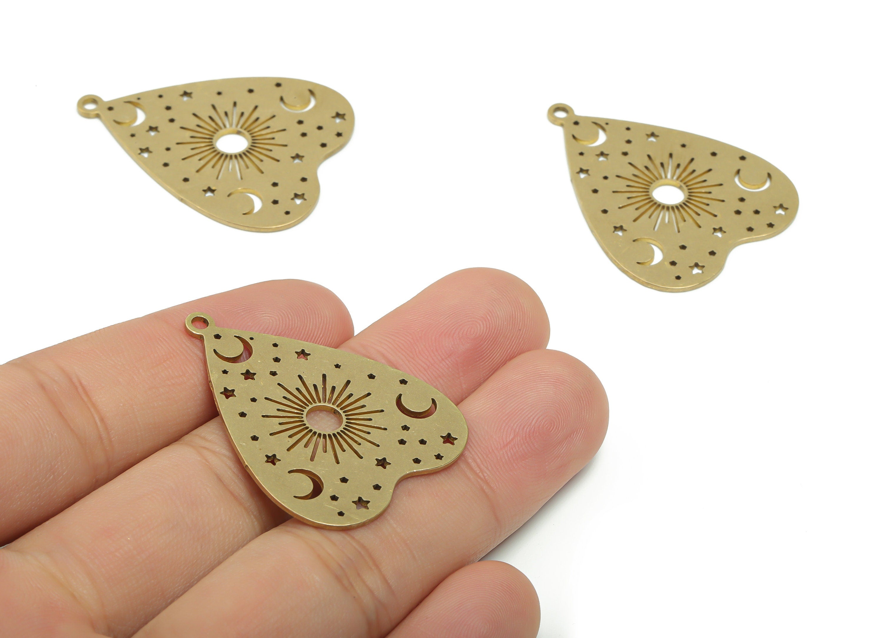 Brass Heart Sun Earring Connector - Raw Brass Moon Star Charms and Pendant - Jewelry Making Supplies - 37.75x29.39x0.86mm - PPZ0097 - DOMEDBAZAAR