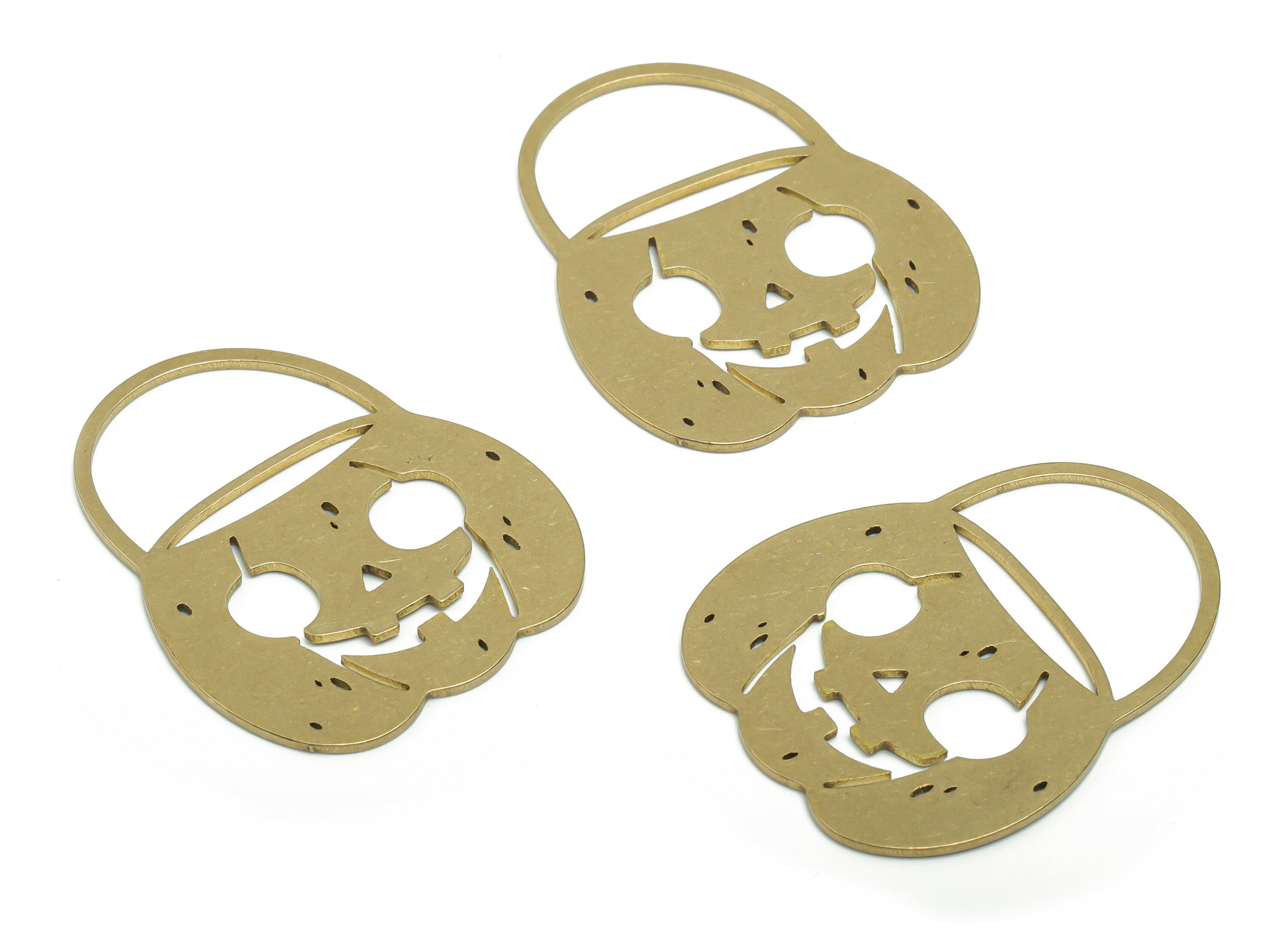Brass Pumpkin Grimace Earring Charms - Raw Brass Smiley Face Pendant - Jewelry Making Supplies - 34.59x28.13x0.85mm - PPZ0058 - DOMEDBAZAAR