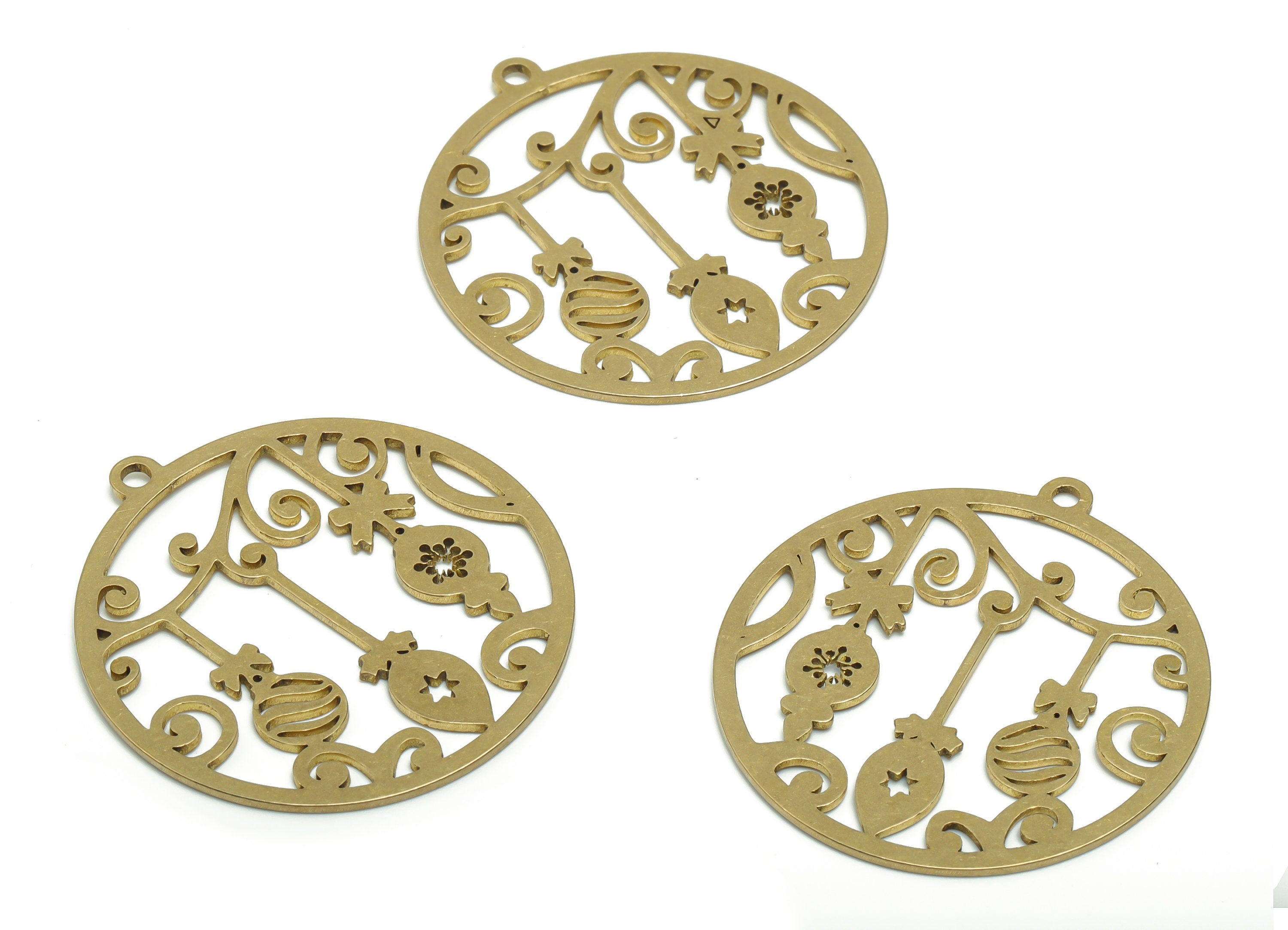 Brass Round Balloon Lollipop Earring Charms - Raw Brass Circle Star Flower Pendant - Jewelry Making Supplies - 37.49x34.61x0.86mm - PPZ0090 - DOMEDBAZAAR