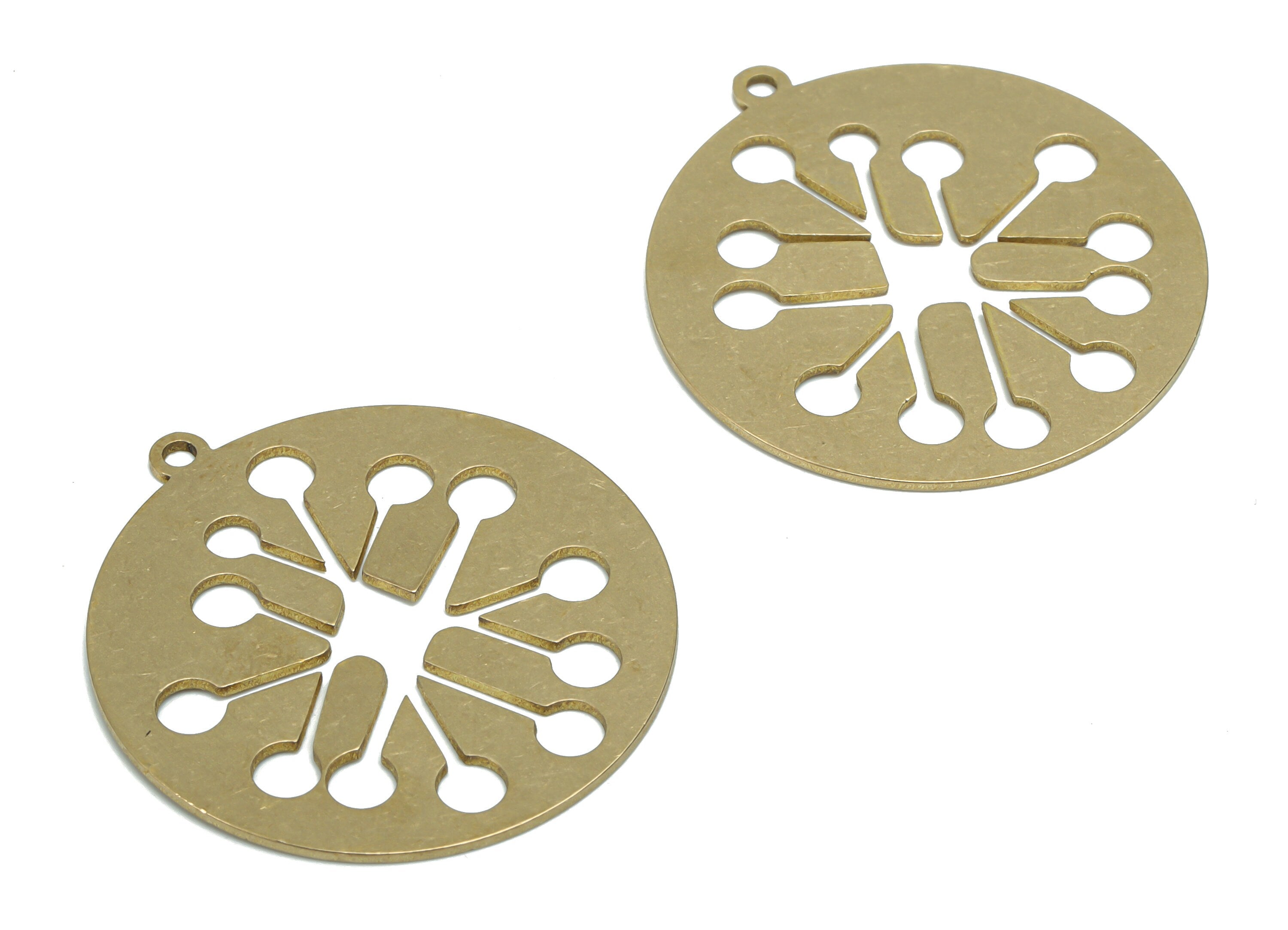 Brass Round Flower Earring Charms - Raw Brass Flower Circle Pendant - Jewelry Making Supplies - 34.73x32.2x0.76mm - PPA2020 - DOMEDBAZAAR