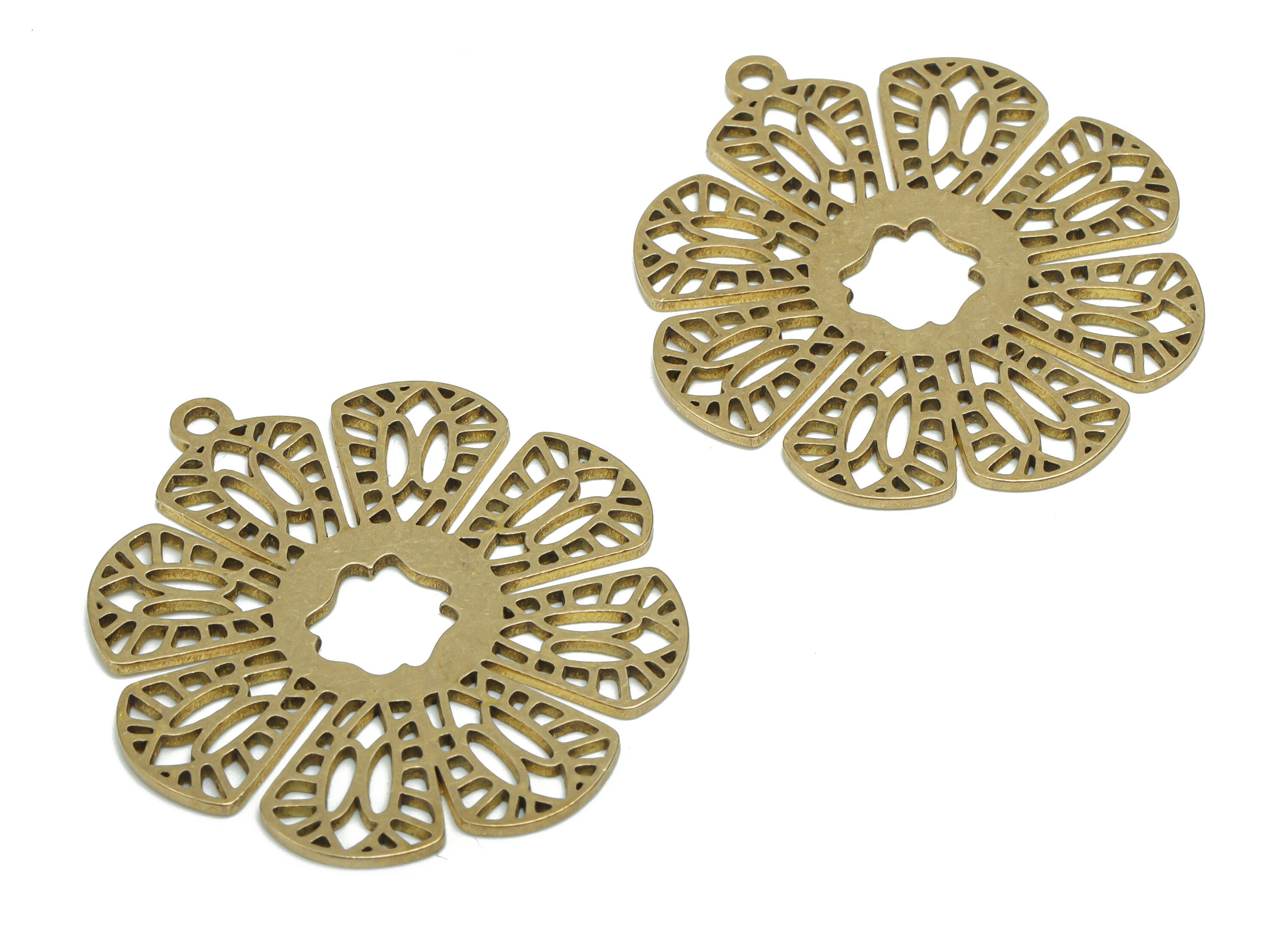 Brass Flower Daisy Earring Charms - Raw Brass Flower Pendant - Jewelry Making Supplies - 35.82x32.95x0.86mm - PPA1983 - DOMEDBAZAAR
