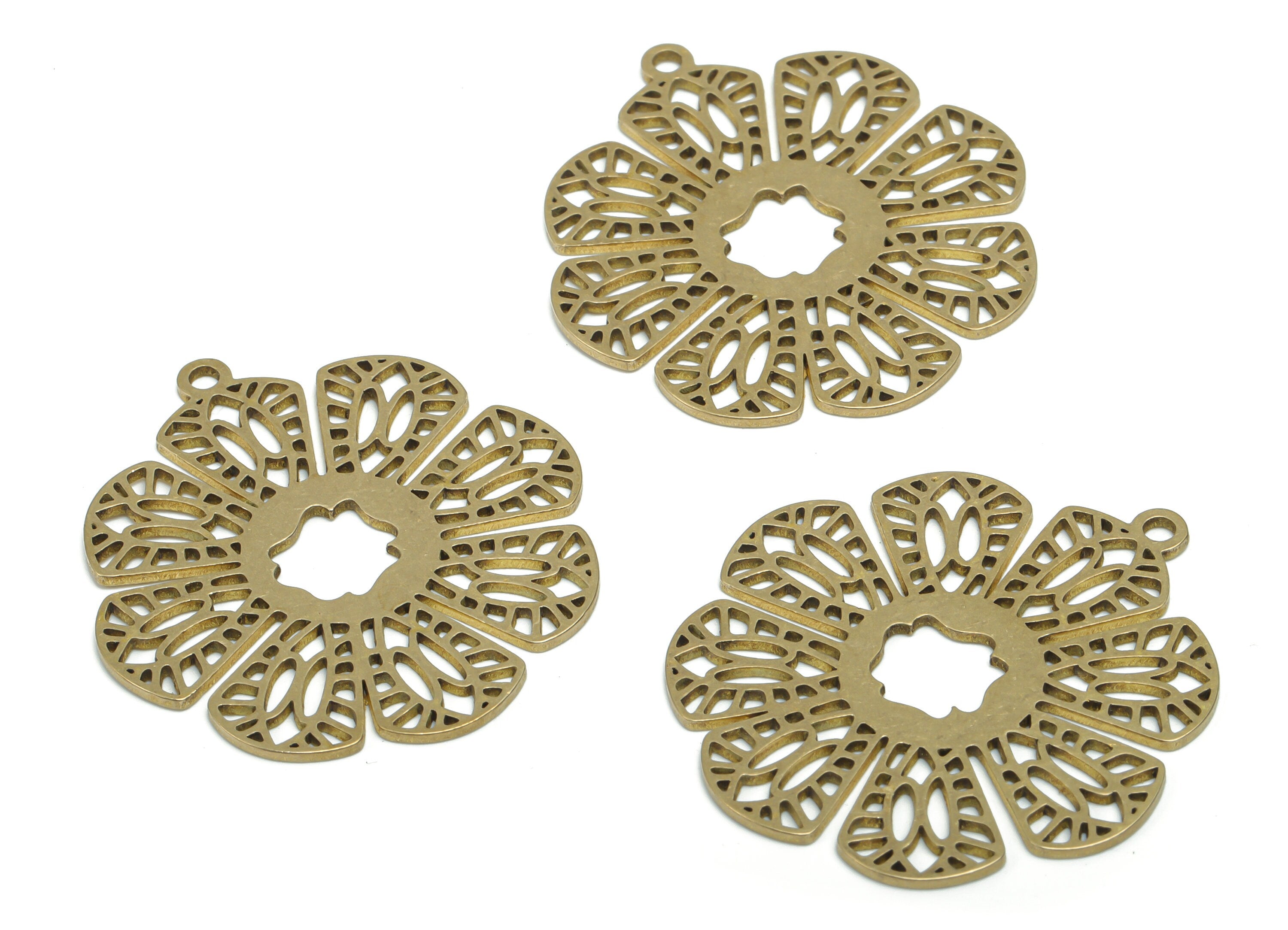 Brass Flower Daisy Earring Charms - Raw Brass Flower Pendant - Jewelry Making Supplies - 35.82x32.95x0.86mm - PPA1983 - DOMEDBAZAAR
