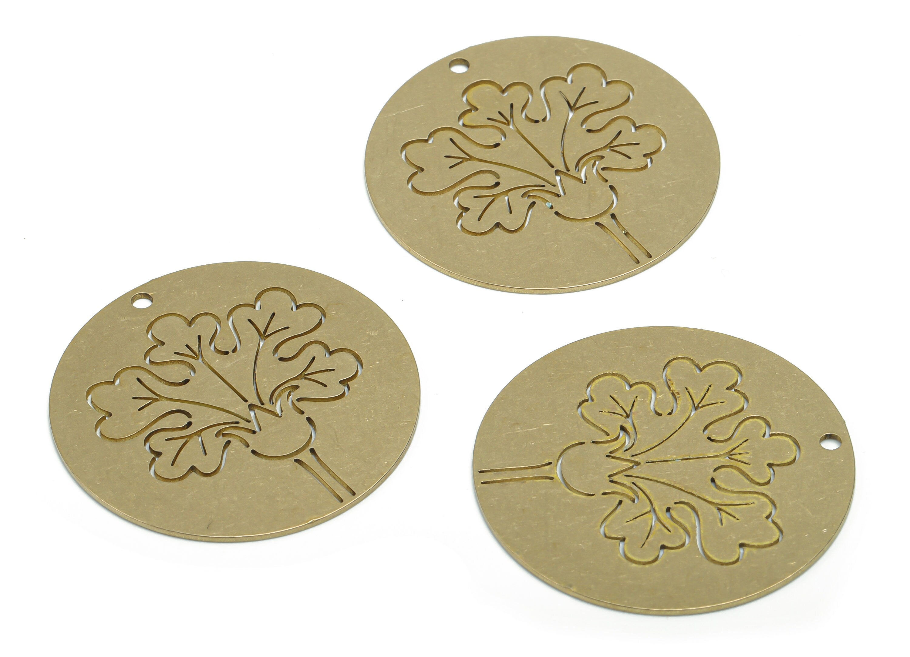 Brass Round Flower Earring Charms - Raw Brass Flower Circle Pendant - Jewelry Making Supplies - 35.8x35.8x0.8mm - PPA1675 - DOMEDBAZAAR