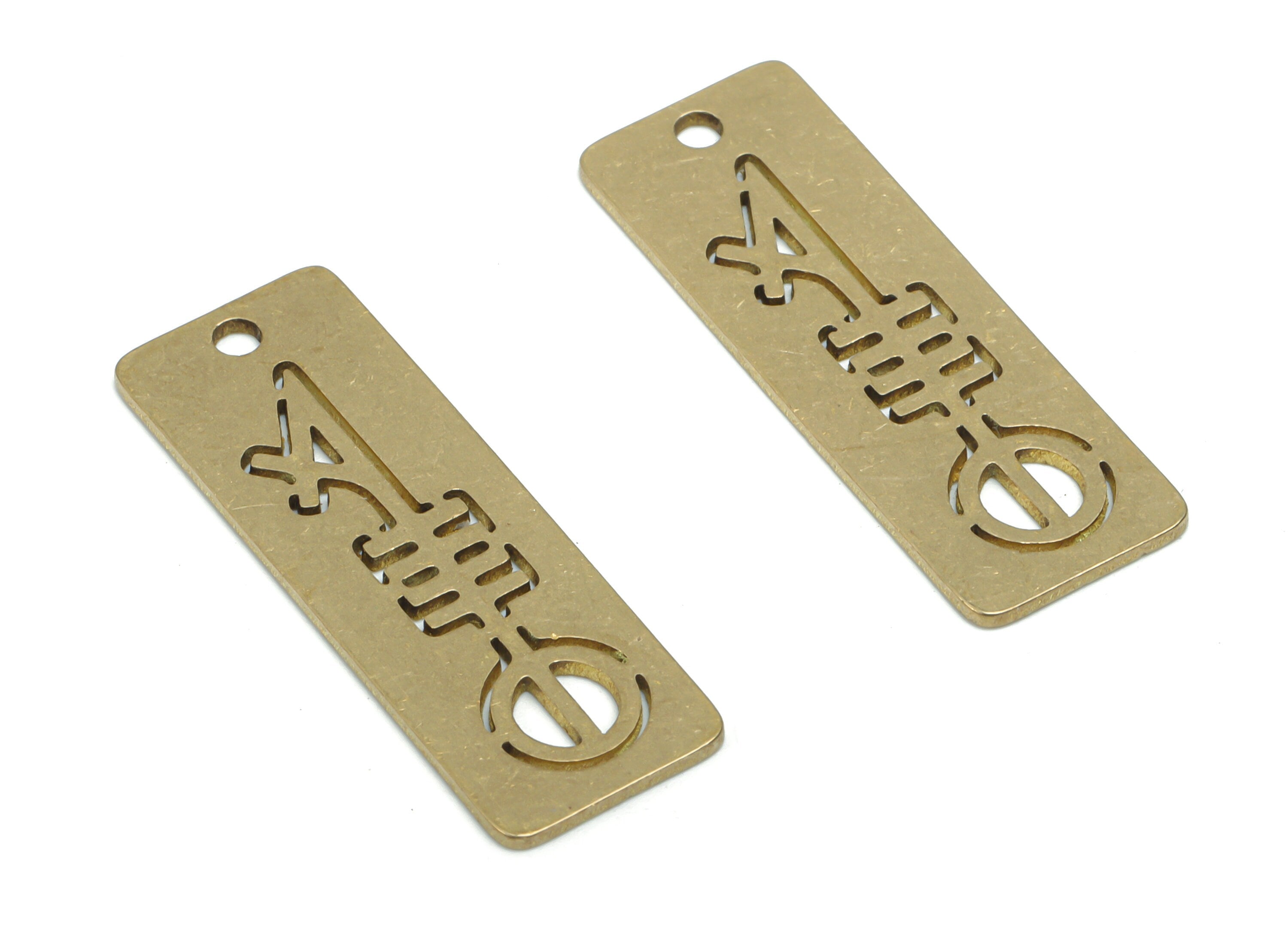 Brass Rectangle Round Key Sign Earring Charms - Raw Brass Rectangle Egyptian Sign Pendant - Jewelry Supplies - 29.91x10.42x0.74mm - PPA2157 - DOMEDBAZAAR