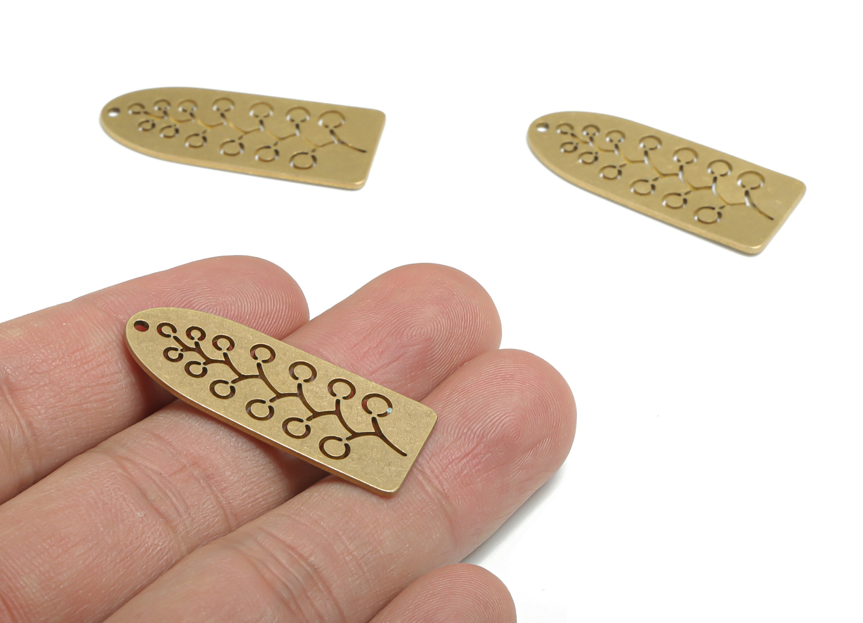 Brass Domed Branchs Earring Charms - Raw Brass D Branchs Pendant - Jewelry Making Supplies - 36.03x14.62x0.84mm - PPA1838 - DOMEDBAZAAR