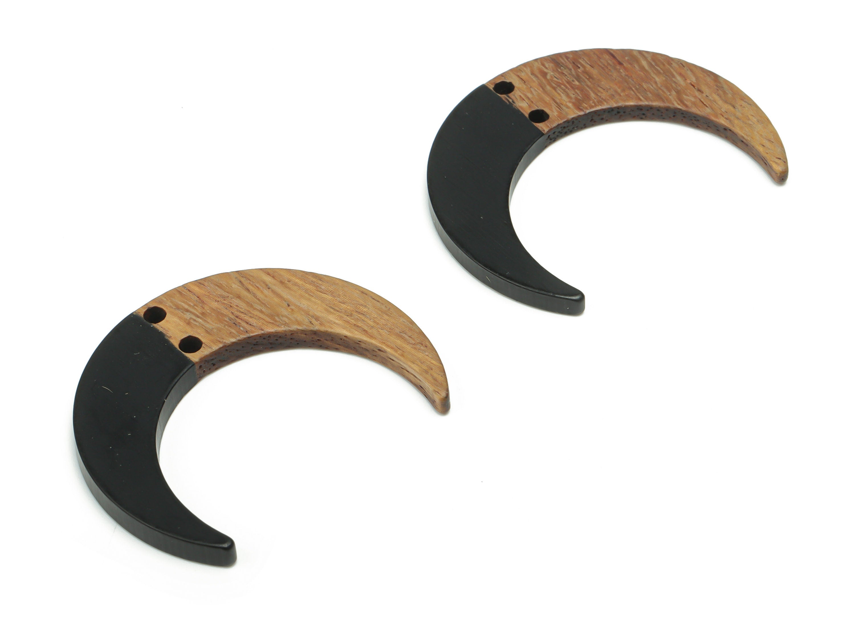 Natural Wooden Crescent Earring Connectors - Resin Moon Charms and Pendant - DIY Jewelry Making Supplies - 38.11x30.79x3.09mm - BB1174A - DOMEDBAZAAR
