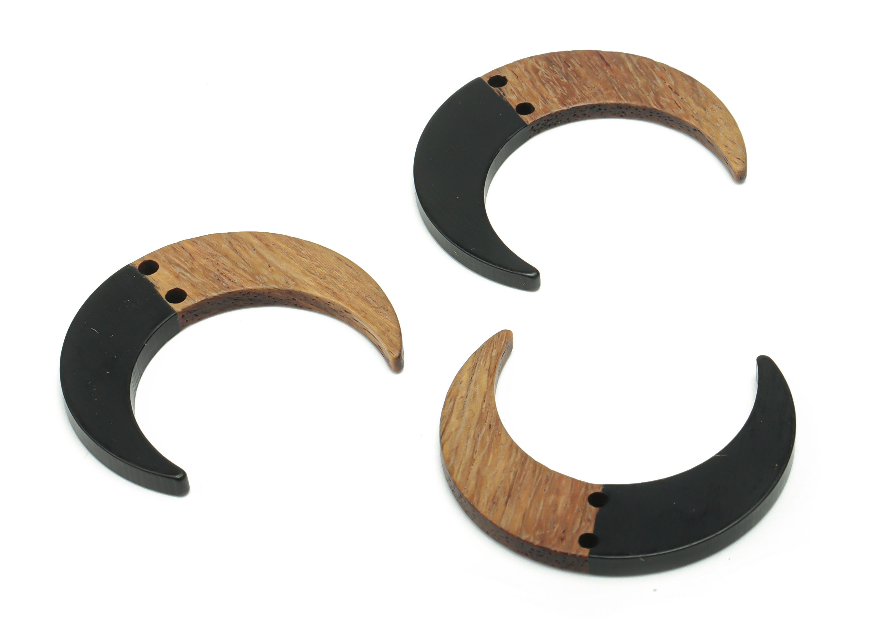 Natural Wooden Crescent Earring Connectors - Resin Moon Charms and Pendant - DIY Jewelry Making Supplies - 38.11x30.79x3.09mm - BB1174A - DOMEDBAZAAR