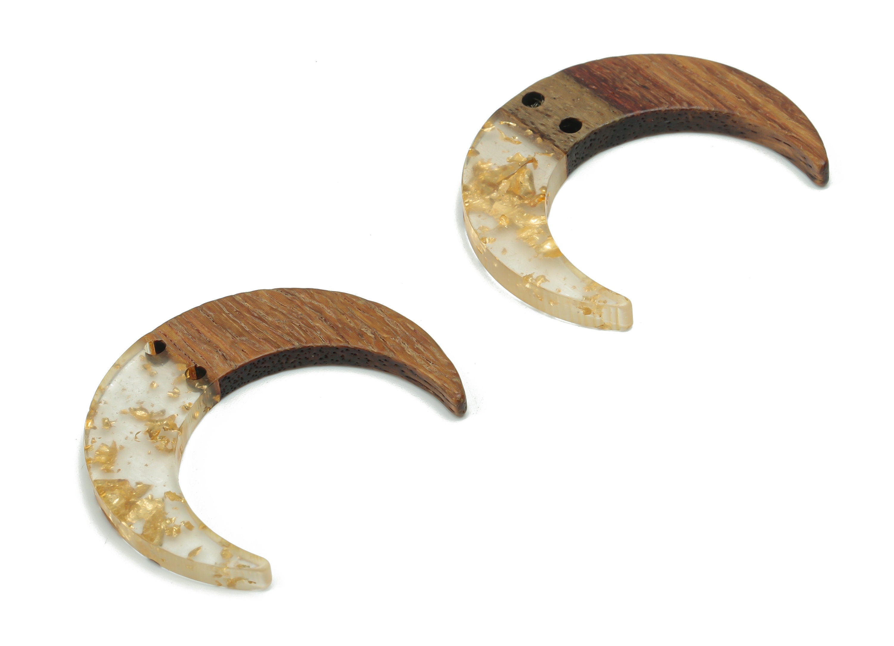 Natural Wooden Crescent Earring Connectors - Resin Moon Charms and Pendant - DIY Jewelry Making Supplies - 38.02x31.93x3.18mm - BB1174C - DOMEDBAZAAR