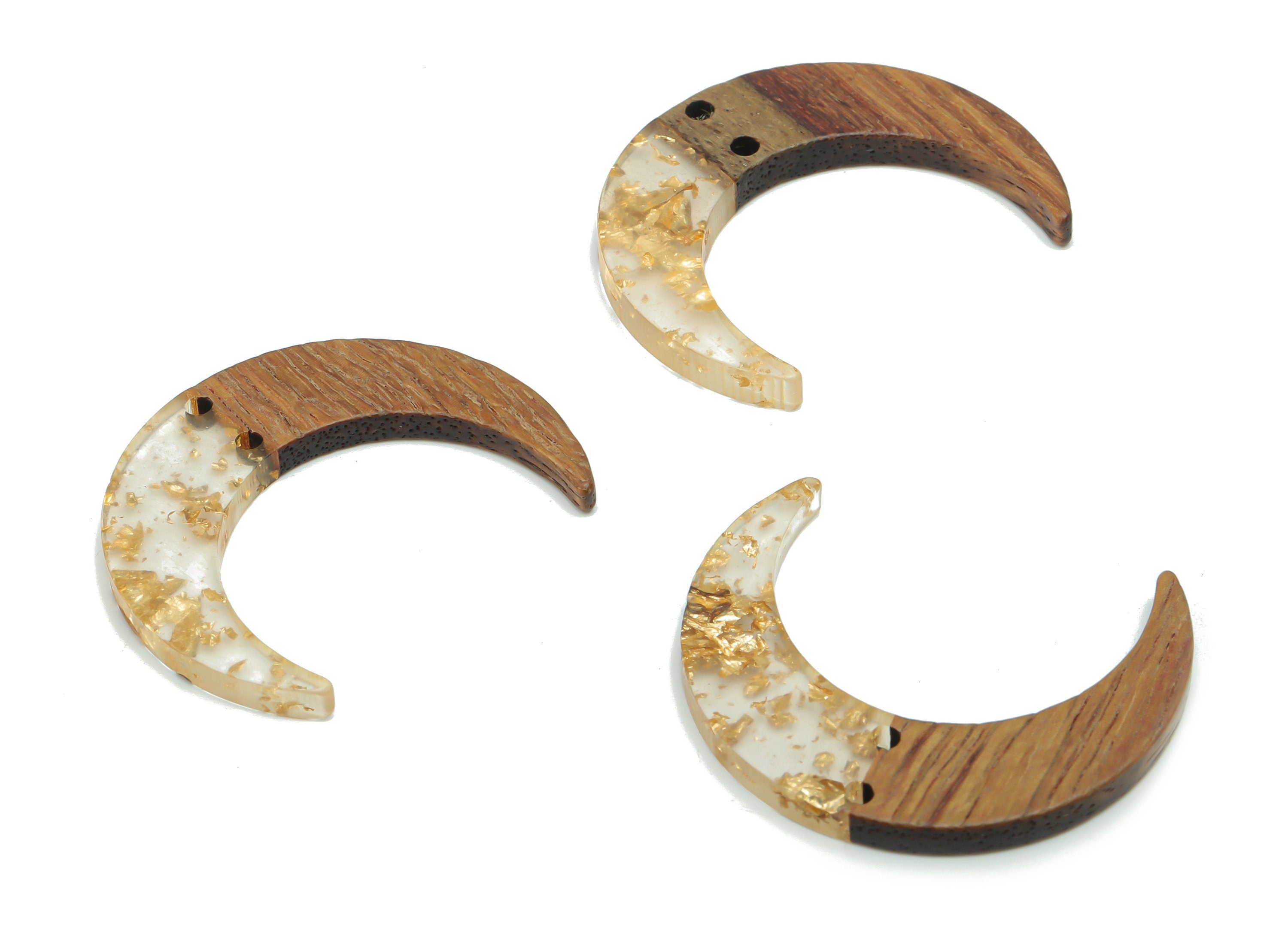 Natural Wooden Crescent Earring Connectors - Resin Moon Charms and Pendant - DIY Jewelry Making Supplies - 38.02x31.93x3.18mm - BB1174C - DOMEDBAZAAR