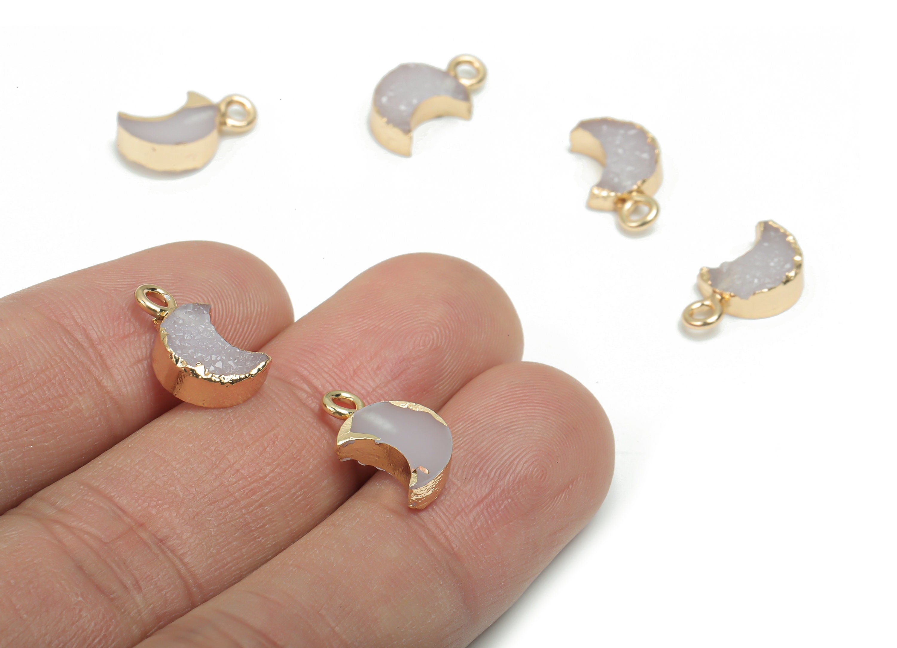 Druzy Resin Crescent Earring Charms - Brass Moon Pendant - Gold Tone Plated Brass – Jewelry Making Supplies - 14.36x8.35x3.87mm - RC1205 - DOMEDBAZAAR