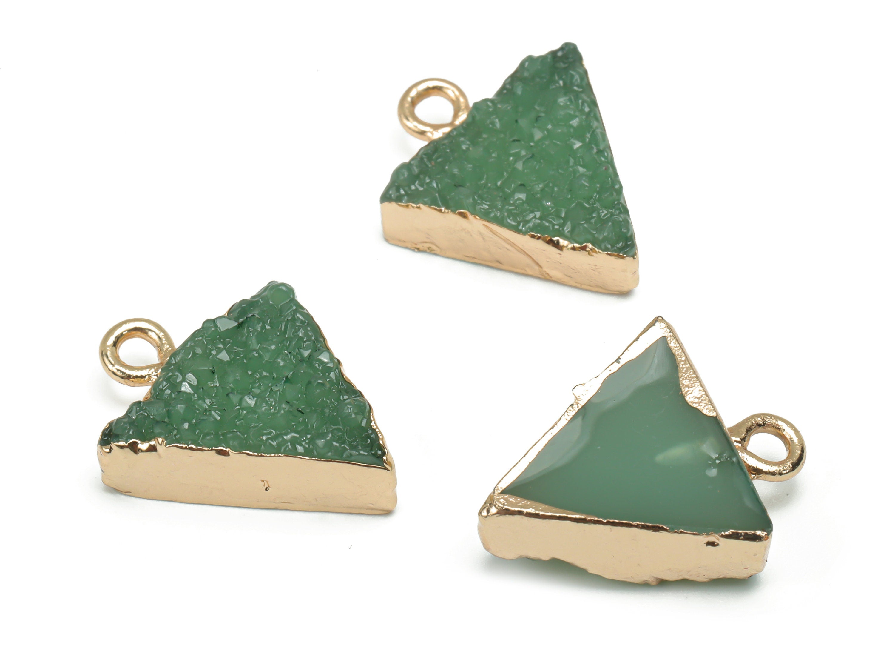 Druzy Triangle Earring Charms - Resin Brass Triangle Pendant - Gold Tone Plated Brass – Jewelry Making Supplies - 18.06x14.7x5.8mm - RC1201A - DOMEDBAZAAR