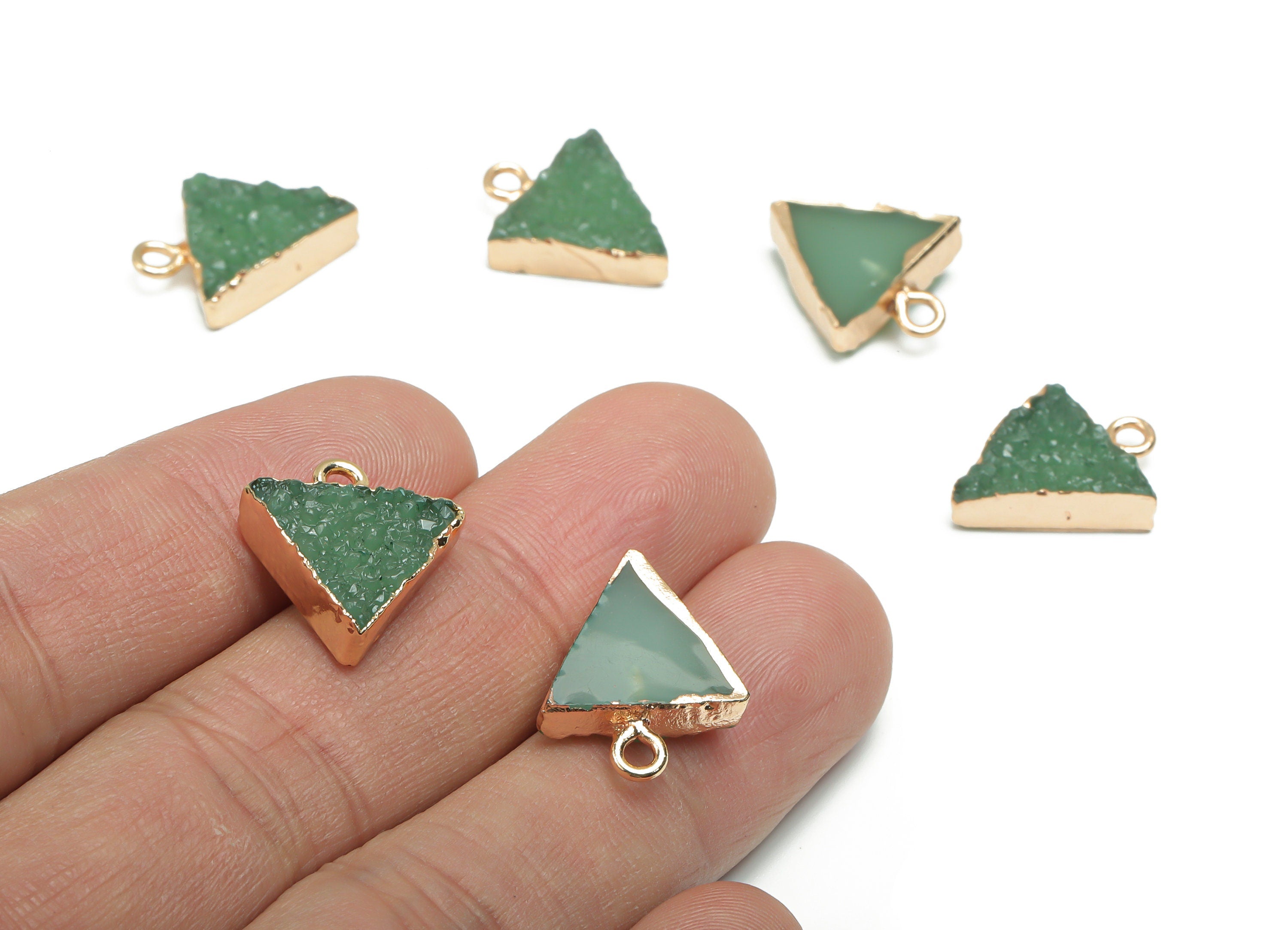 Druzy Triangle Earring Charms - Resin Brass Triangle Pendant - Gold Tone Plated Brass – Jewelry Making Supplies - 18.06x14.7x5.8mm - RC1201A - DOMEDBAZAAR