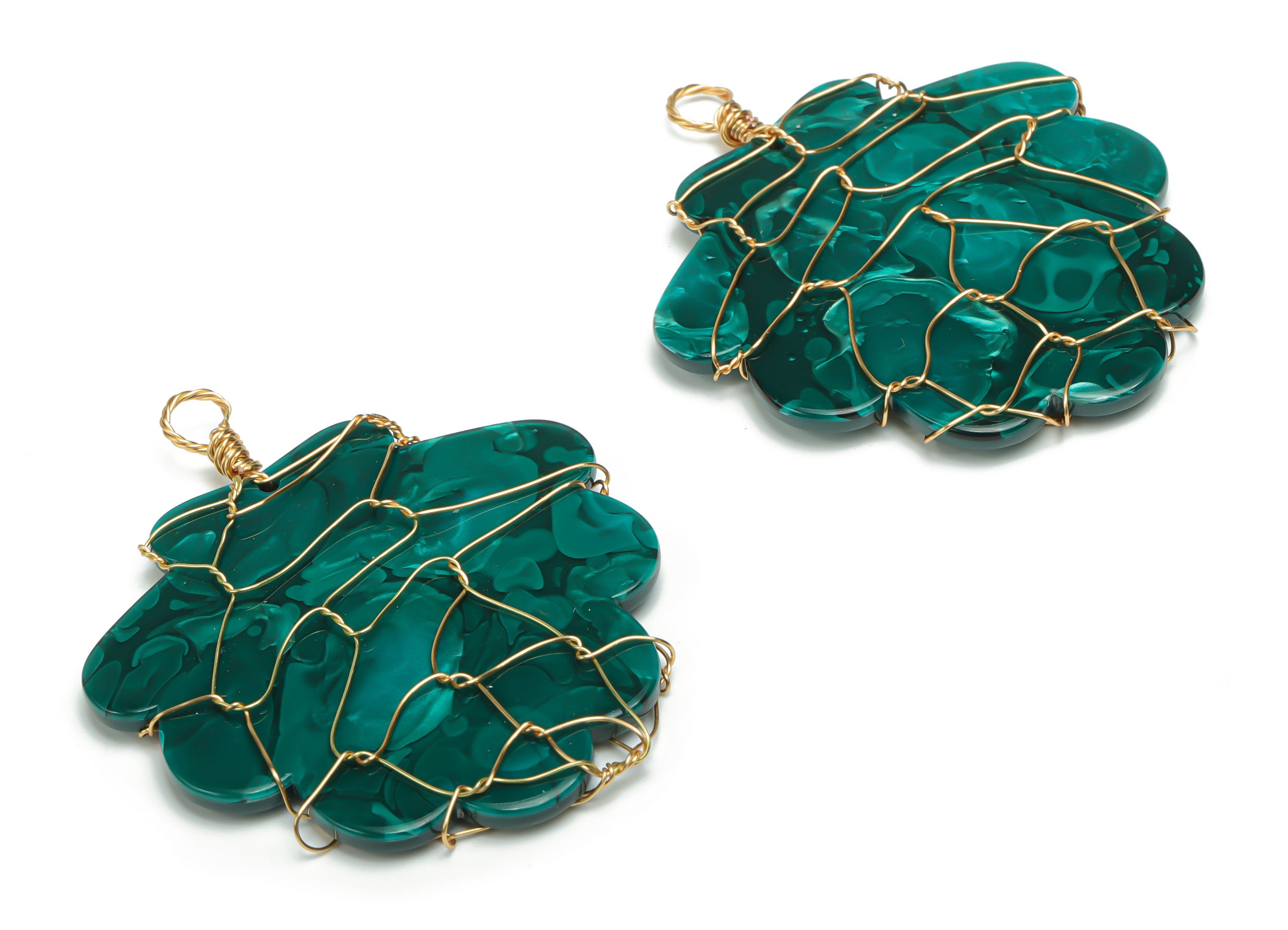 Acrylic Oak Tree Charms - Brass Wire Oak Tree Pendant – Wire Wrapped - KC Gold Wire - Color Code: A624 - 49.83x48.78x2.47mm - AC2413-A624 - DOMEDBAZAAR