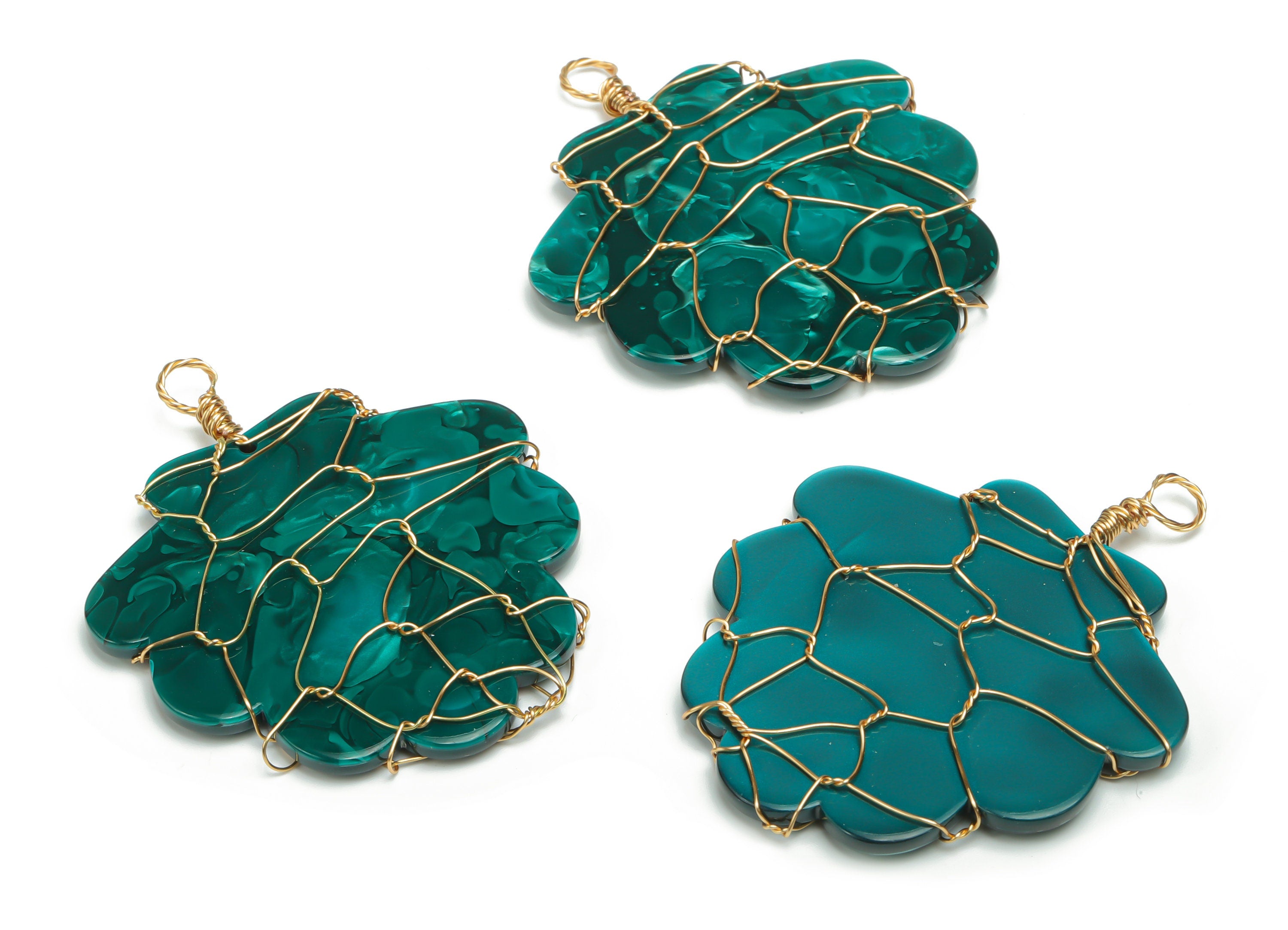Acrylic Oak Tree Charms - Brass Wire Oak Tree Pendant – Wire Wrapped - KC Gold Wire - Color Code: A624 - 49.83x48.78x2.47mm - AC2413-A624 - DOMEDBAZAAR