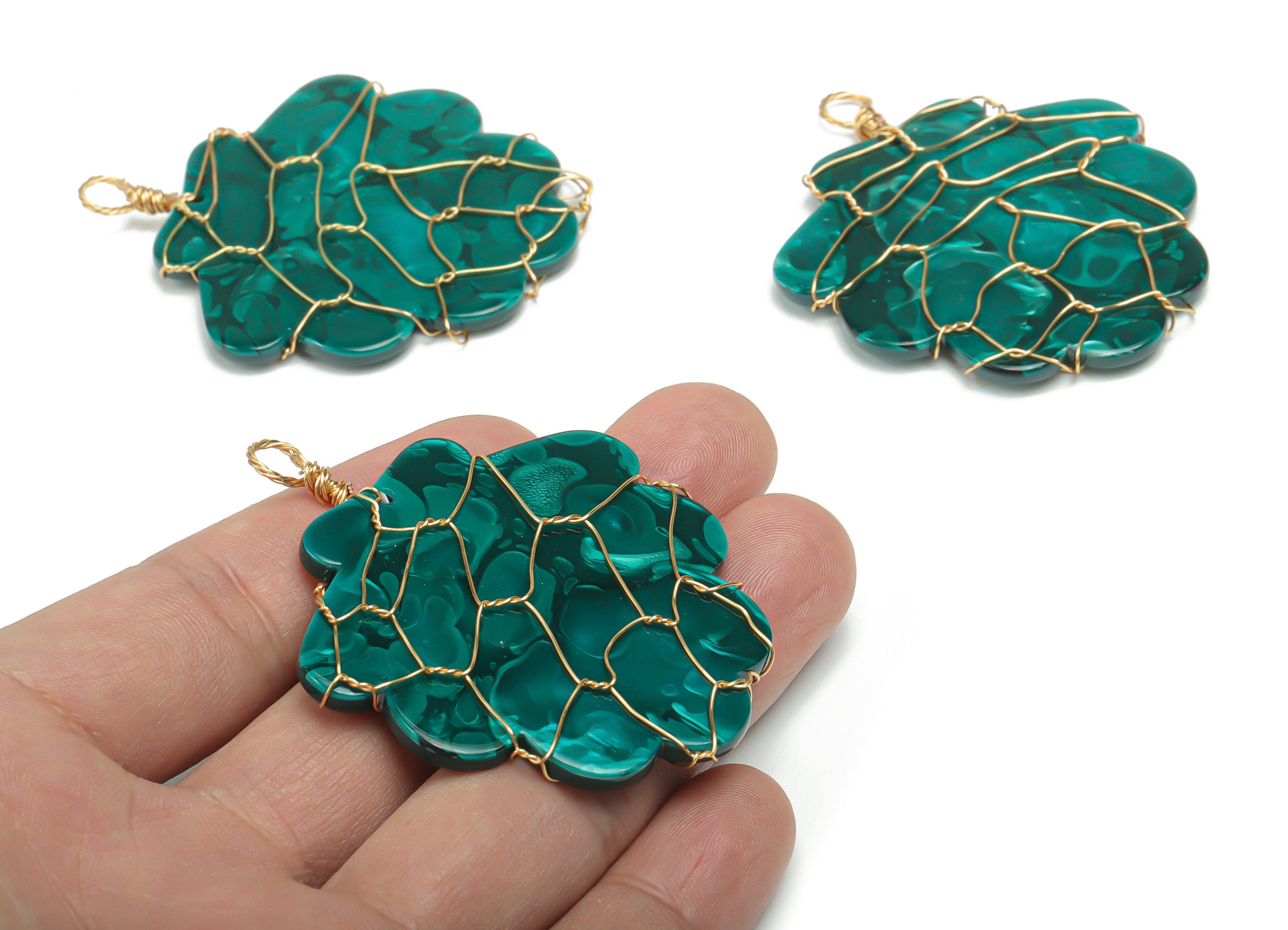 Acrylic Oak Tree Charms - Brass Wire Oak Tree Pendant – Wire Wrapped - KC Gold Wire - Color Code: A624 - 49.83x48.78x2.47mm - AC2413-A624 - DOMEDBAZAAR