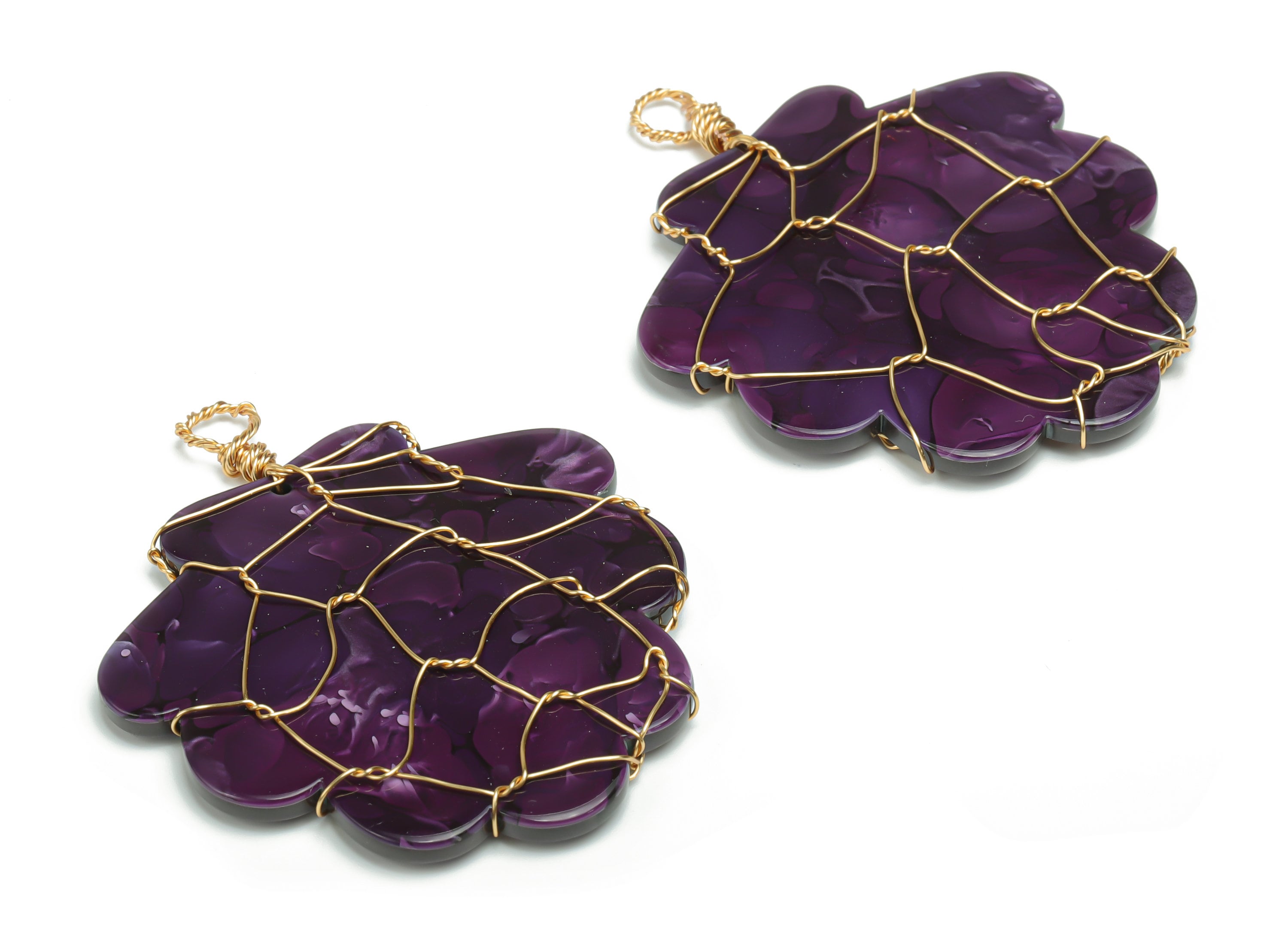 Acrylic Oak Tree  Charms - Brass Wire Oak Tree Pendant – Wire Wrapped - KC Gold Wire - Color Code: A711 - 49.86x48.82x2.51mm - AC2413-A711 - DOMEDBAZAAR