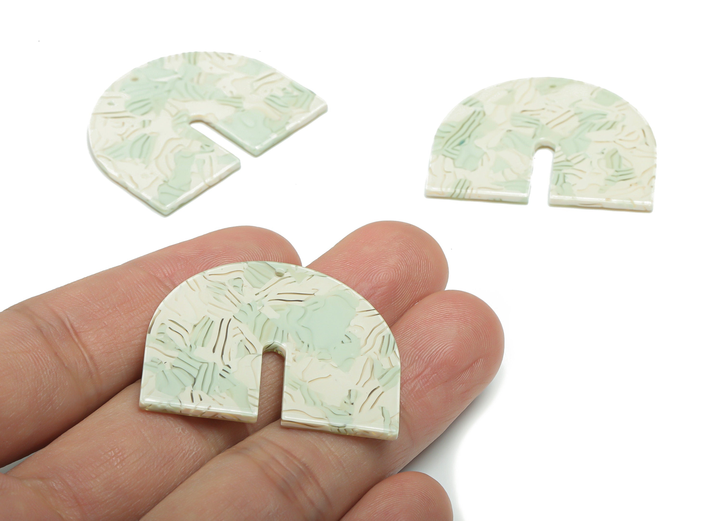 PVC Domed U Earring Charms - PVC Geometry Half Oval Pendant - Jewelry Making Supplies - Color Code: A818 - 36.8x30.35x2.15mm - AC2391-A818 - DOMEDBAZAAR