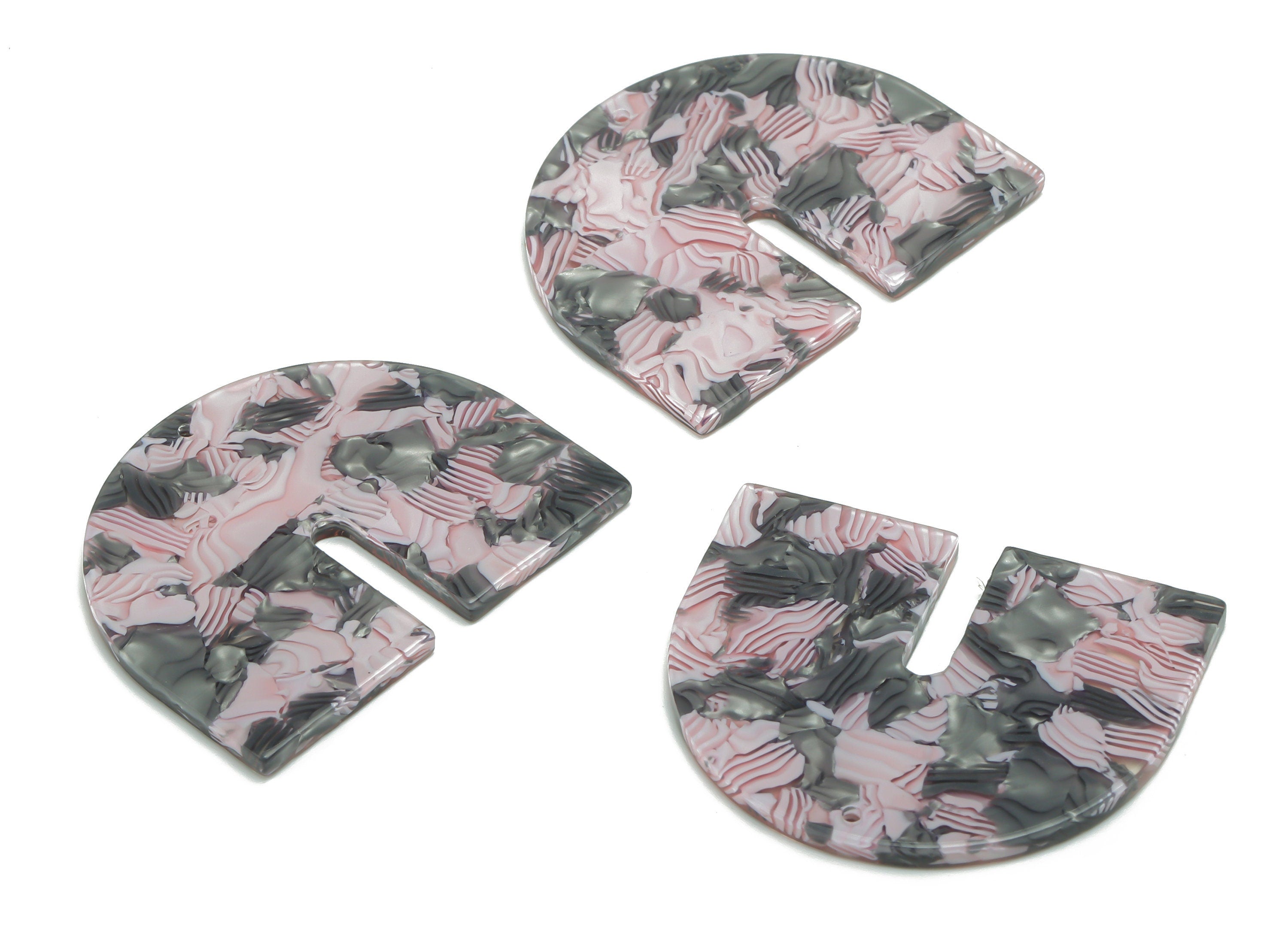 PVC Domed U Earring Charms - PVC Geometry Half Oval Pendant - Jewelry Making Supplies - Color Code: A816 - 36.69x30.33x2.26mm - AC2391-A816 - DOMEDBAZAAR