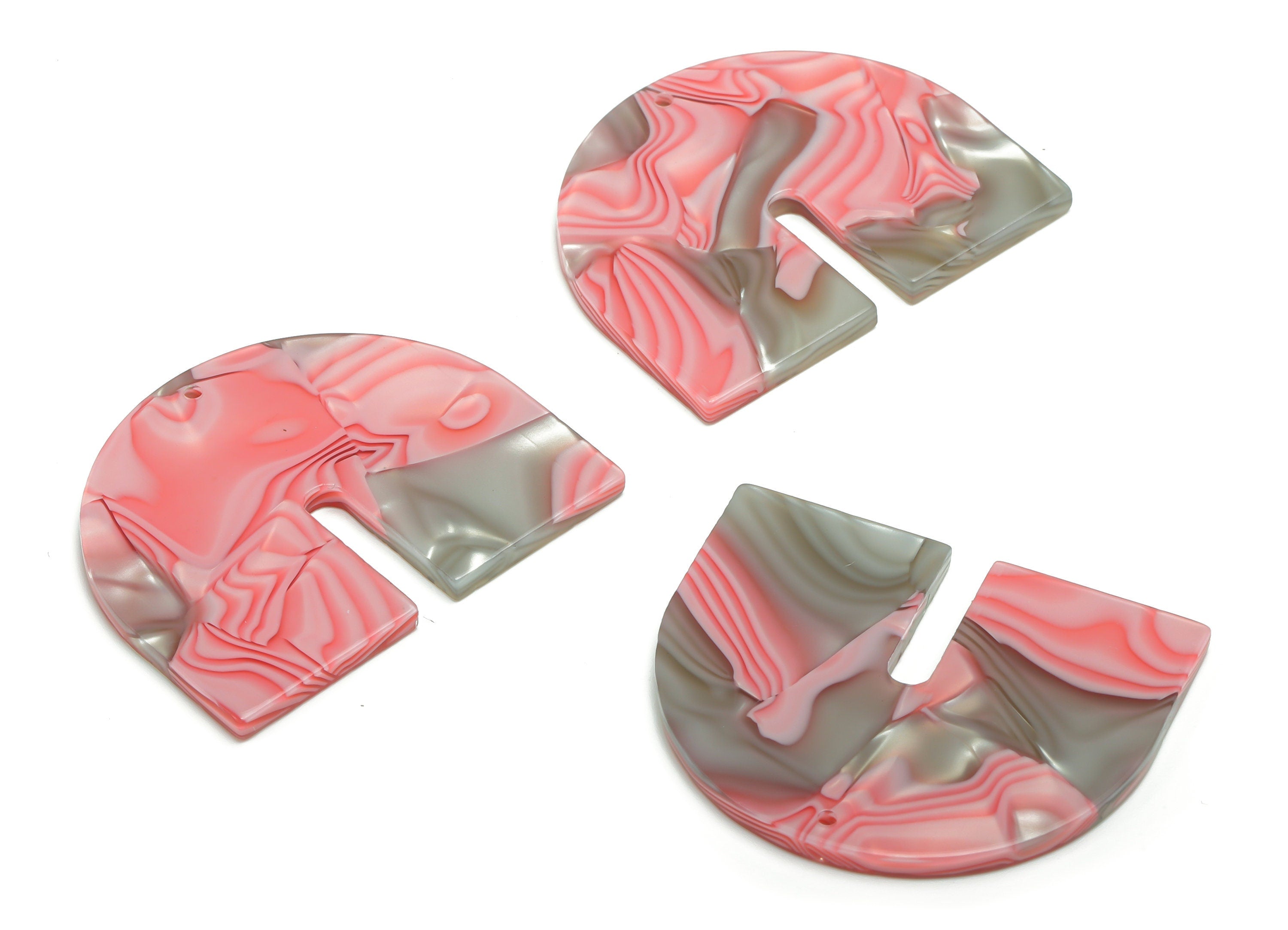 PVC Domed U Earring Charms - PVC Geometry Half Oval Pendant - Jewelry Making Supplies - Color Code: A815 - 36.86x30.24x2.46mm - AC2391-A815 - DOMEDBAZAAR