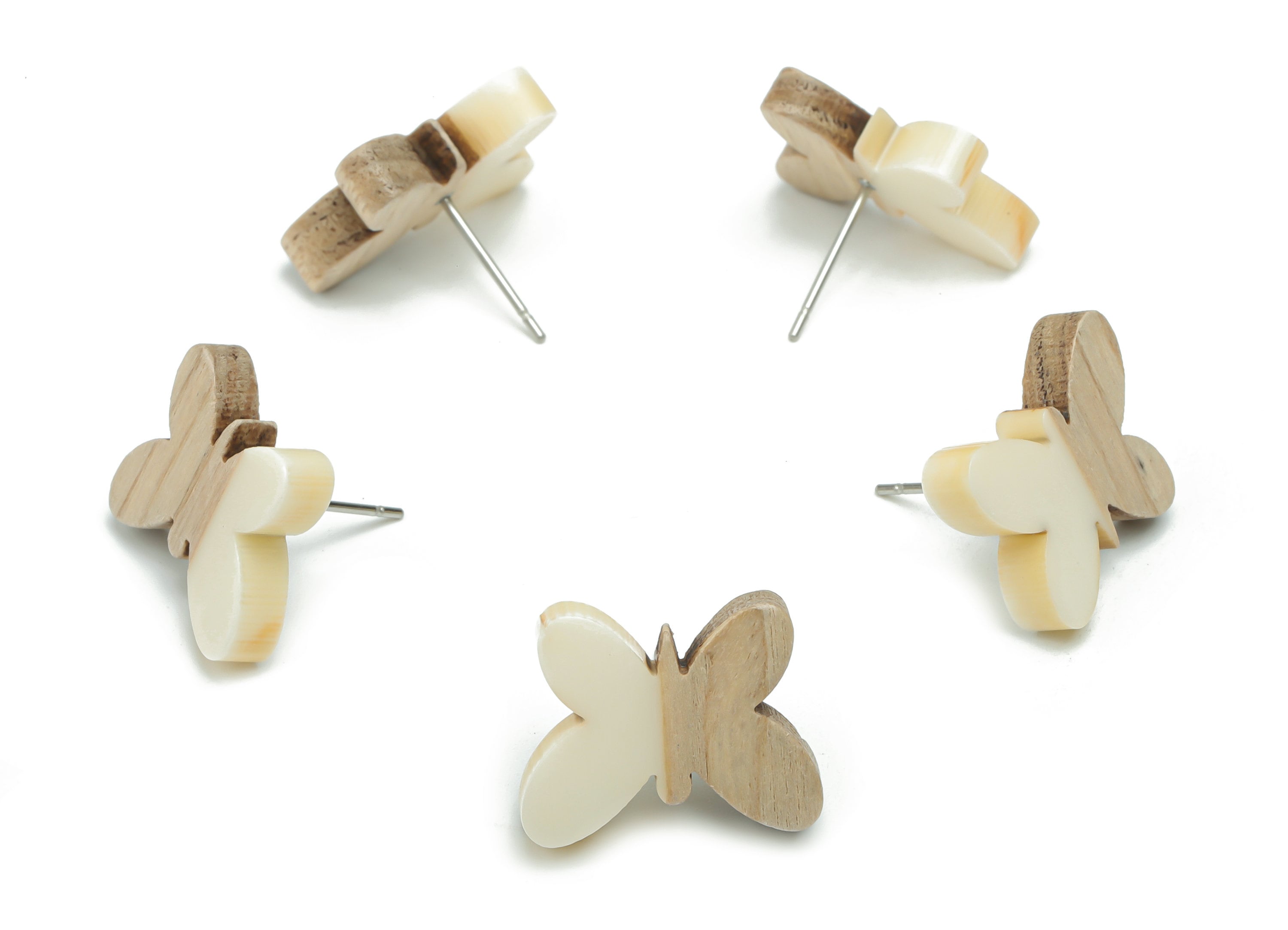 Natural Wood Butterfly Earring Stud - Resin Butterfly Post - 316 Surgical Stainless Steel - Jewelry Supplies - 17.87x13.77x3.78mm - BB1165B - DOMEDBAZAAR