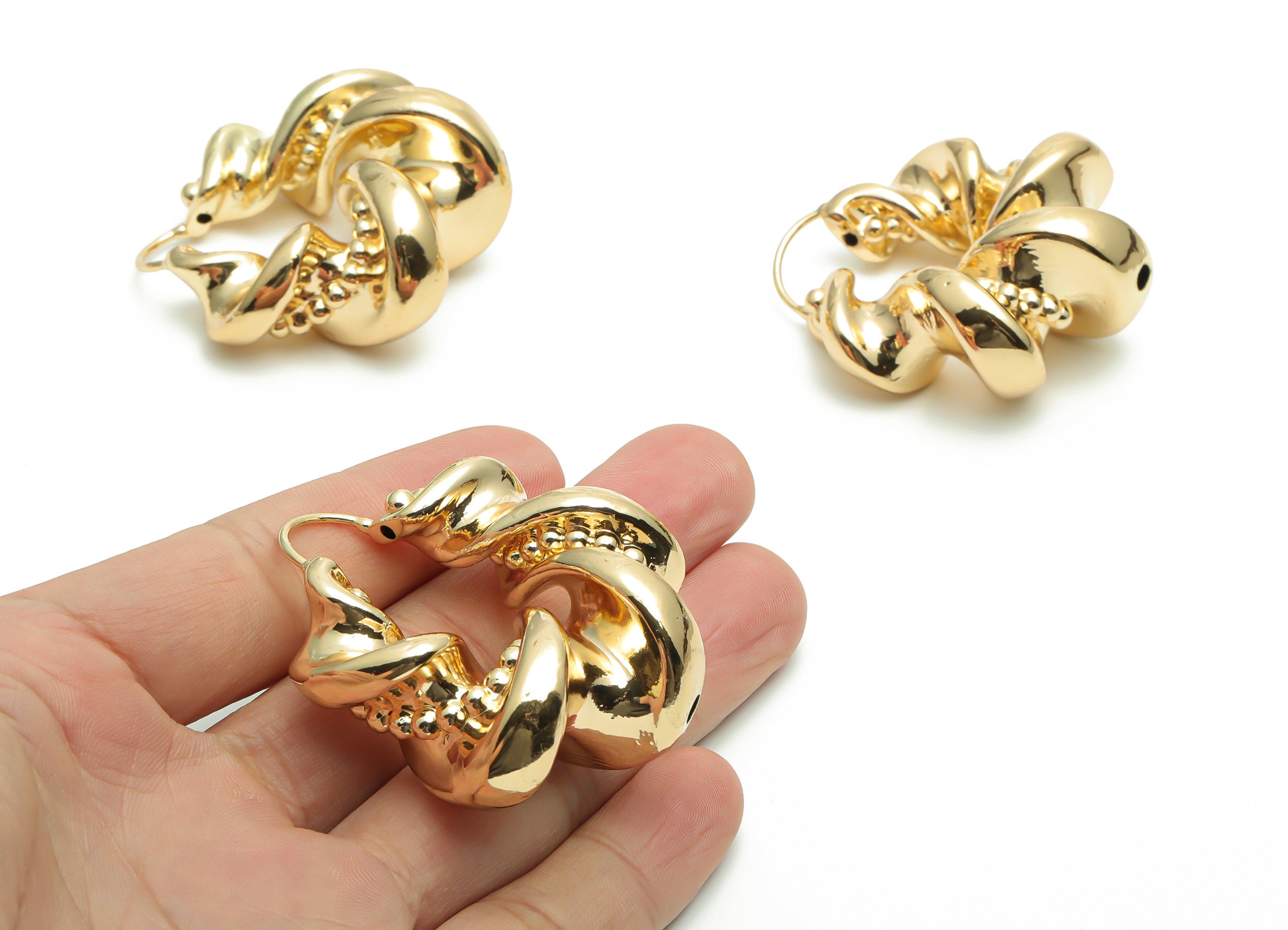 Brass Wave Earring Charms - Gold Wave Pendant - Gold Tone Plated Brass - Jewelry Making Supplies - 50.73x44.74x22.92mm - PP5071G - DOMEDBAZAAR