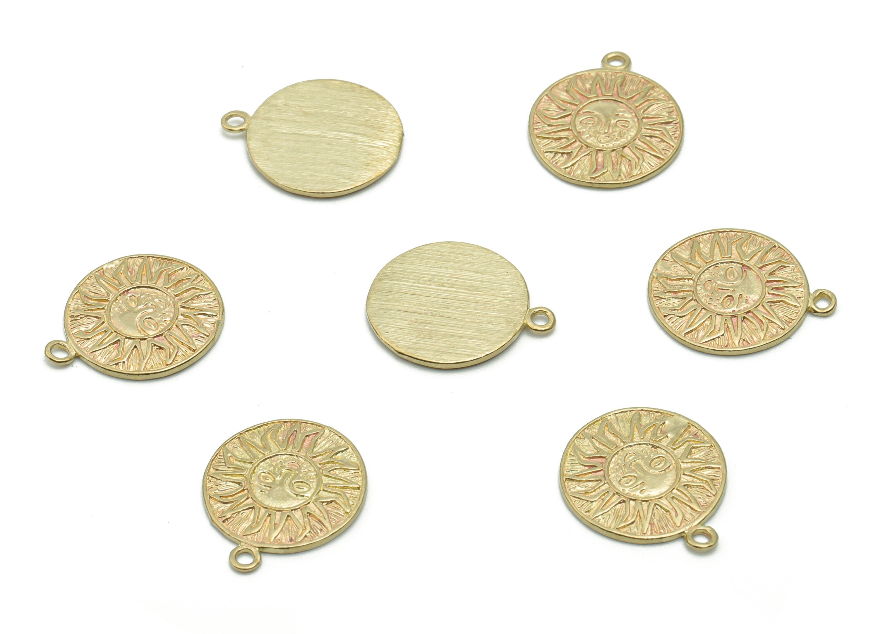 Brass Round Sun Smiley Earring Charms - Raw Brass Circle Sun Smiley Pendant - DIY Jewelry Making Supplies - 16.76x14.17x1.15mm - PP5050 - DOMEDBAZAAR