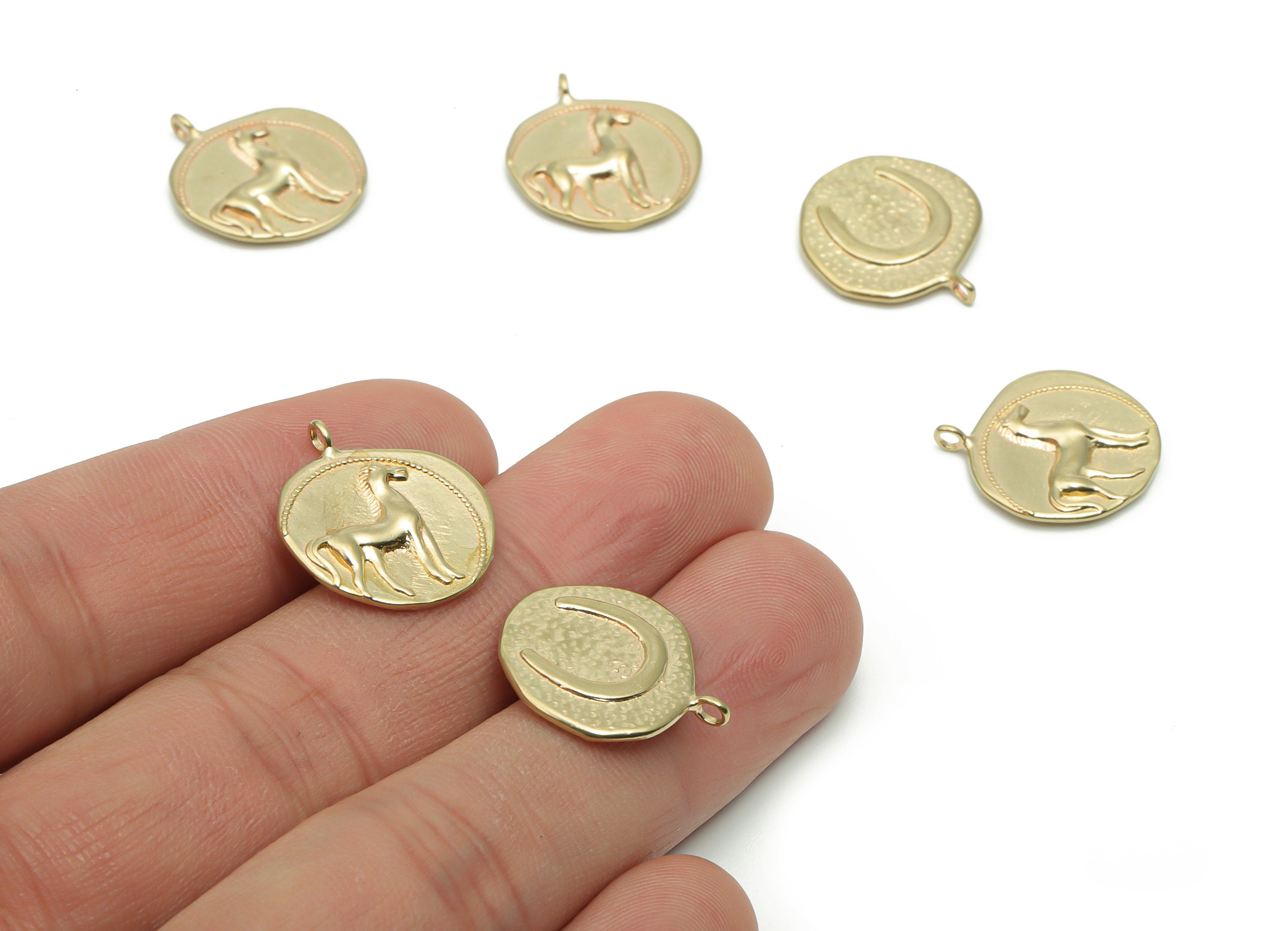 Brass Round Horse Earring Charms - Raw Brass Hammered Circle Crescent Pendant - DIY Jewelry Making Supplies - 19.54x17.47x1.99mm - PP5036 - DOMEDBAZAAR