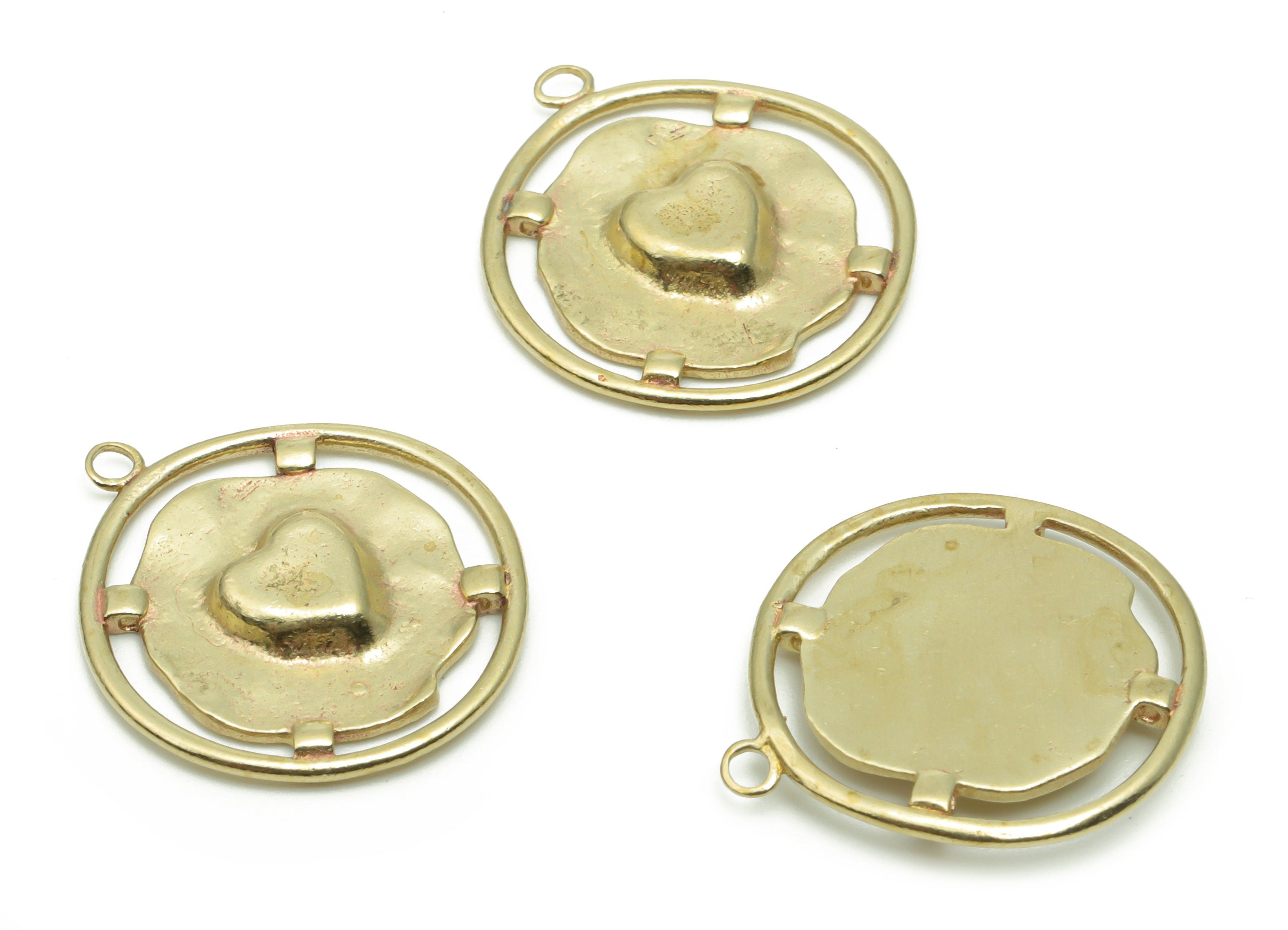 Brass Round Heart Earring Charms - Raw Brass Circle Heart Pendant - DIY Jewelry Making Supplies - 21.79x19.34x2.28mm - PP5001 - DOMEDBAZAAR