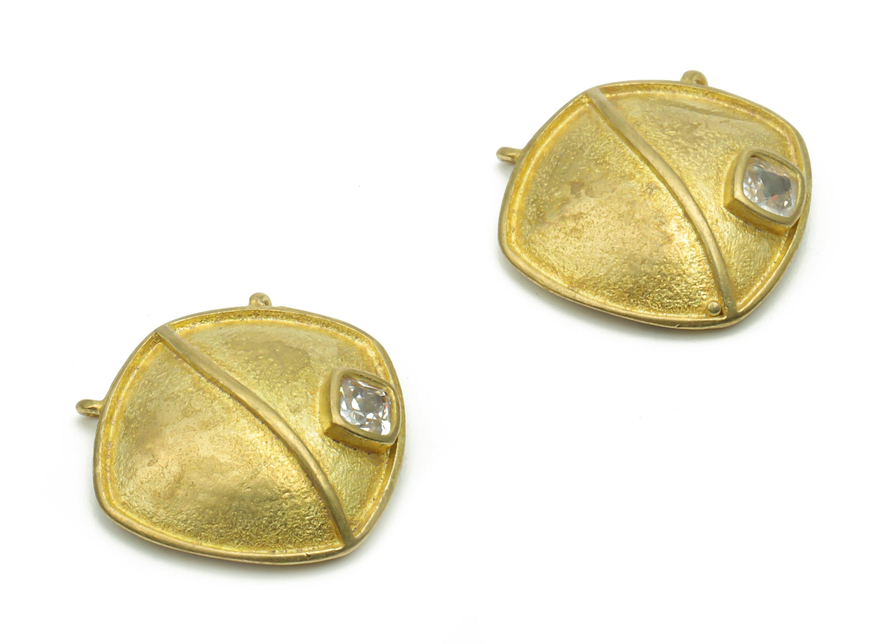 Brass Square Earring Connectors With Zircon - Raw Brass Square Charms and Pendant - Jewelry Making Supplies - 15.94x15.79x3.23mm - PP4989 - DOMEDBAZAAR