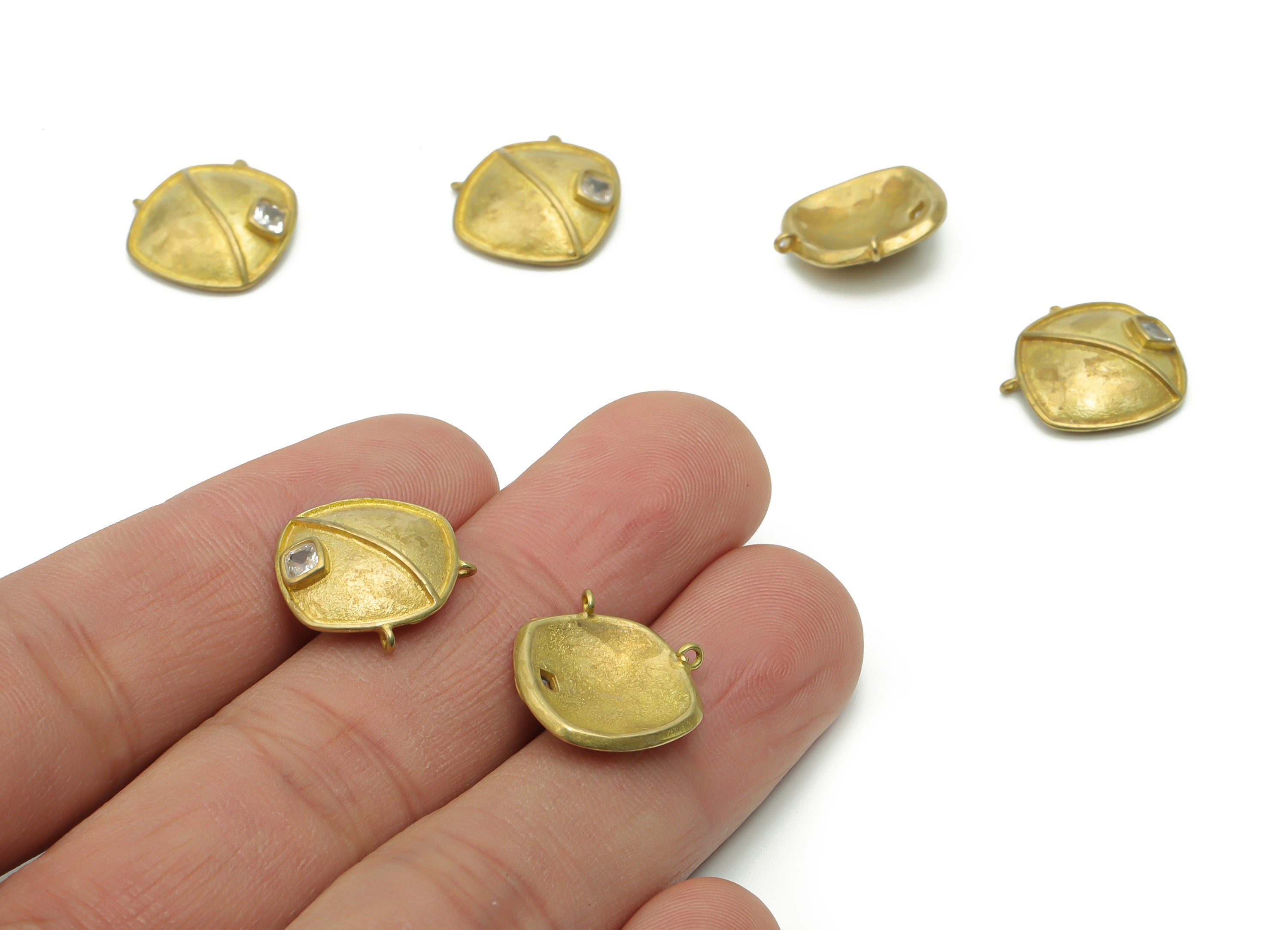 Brass Square Earring Connectors With Zircon - Raw Brass Square Charms and Pendant - Jewelry Making Supplies - 15.94x15.79x3.23mm - PP4989 - DOMEDBAZAAR