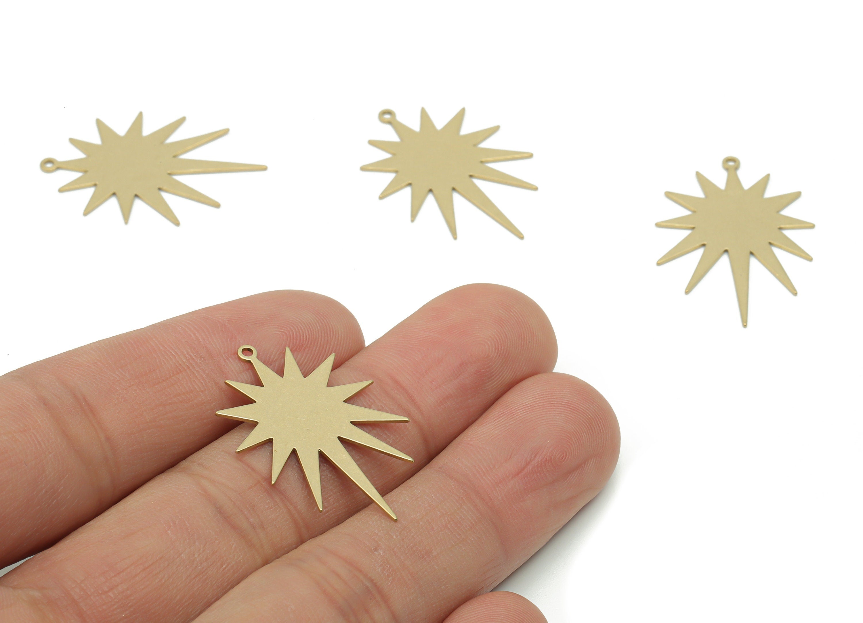 Personalized Stamping Blank - Brass Sun Star Earring Charms - Raw Brass Sun Pendant - Jewelry Making Supplies - 29.88x20.57x0.54mm - PP4970 - DOMEDBAZAAR