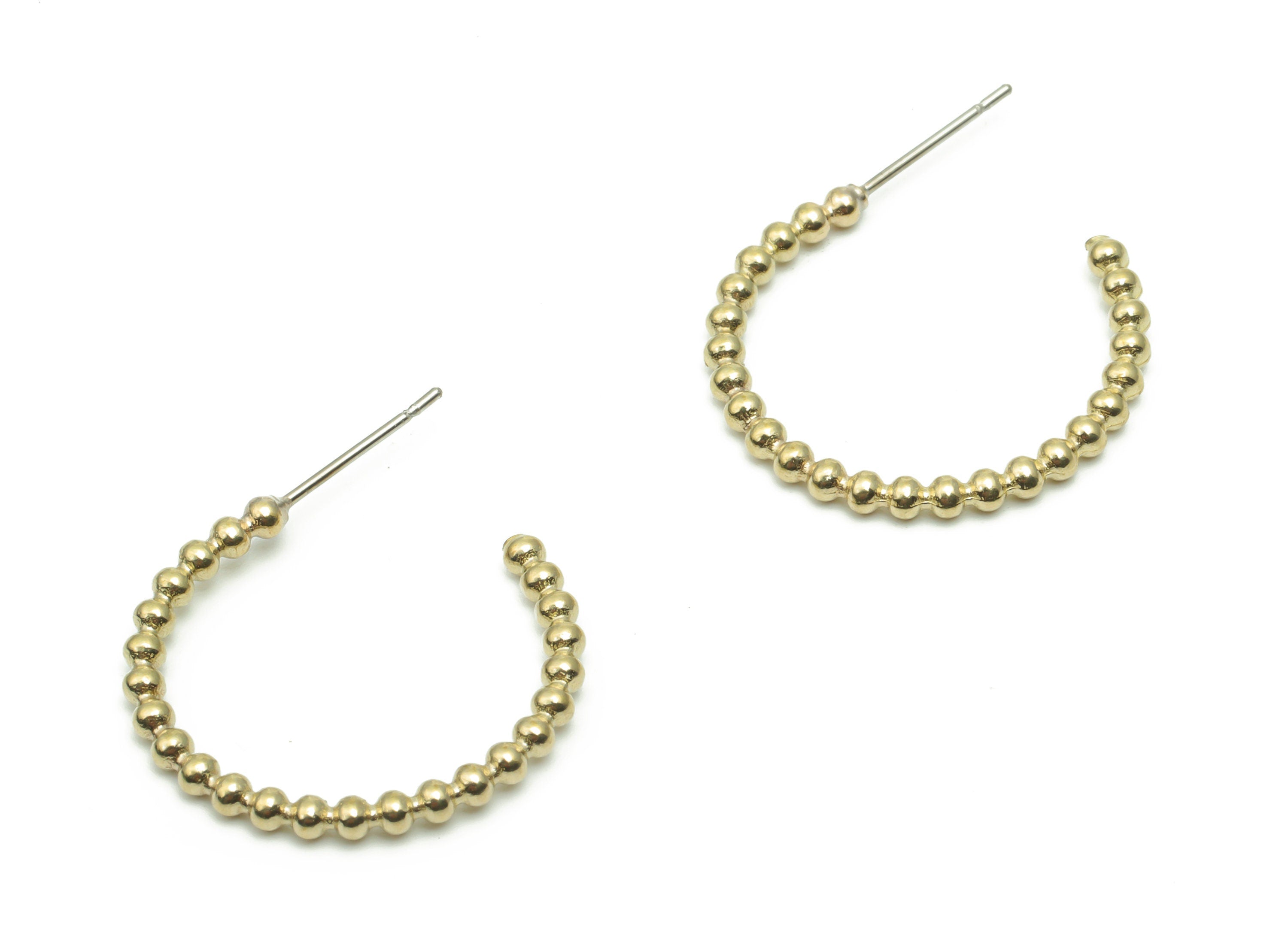 Brass C Beads Earring Stud - Raw Brass C Beads Earring Post - Open Hoop Stud - Stainless Steel Stud - 23.56x20.6x2.14mm - PP4999 - DOMEDBAZAAR