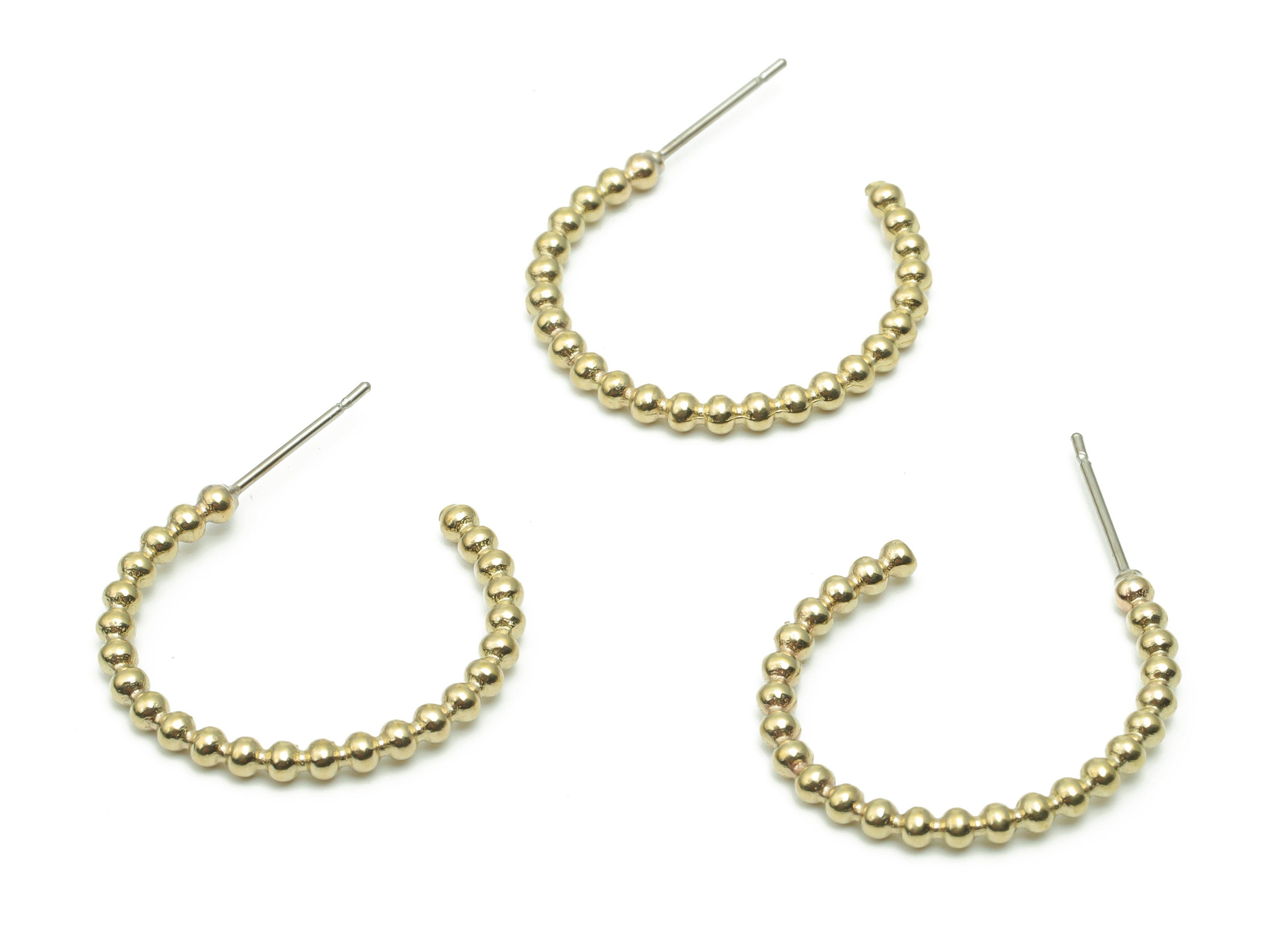 Brass C Beads Earring Stud - Raw Brass C Beads Earring Post - Open Hoop Stud - Stainless Steel Stud - 23.56x20.6x2.14mm - PP4999 - DOMEDBAZAAR