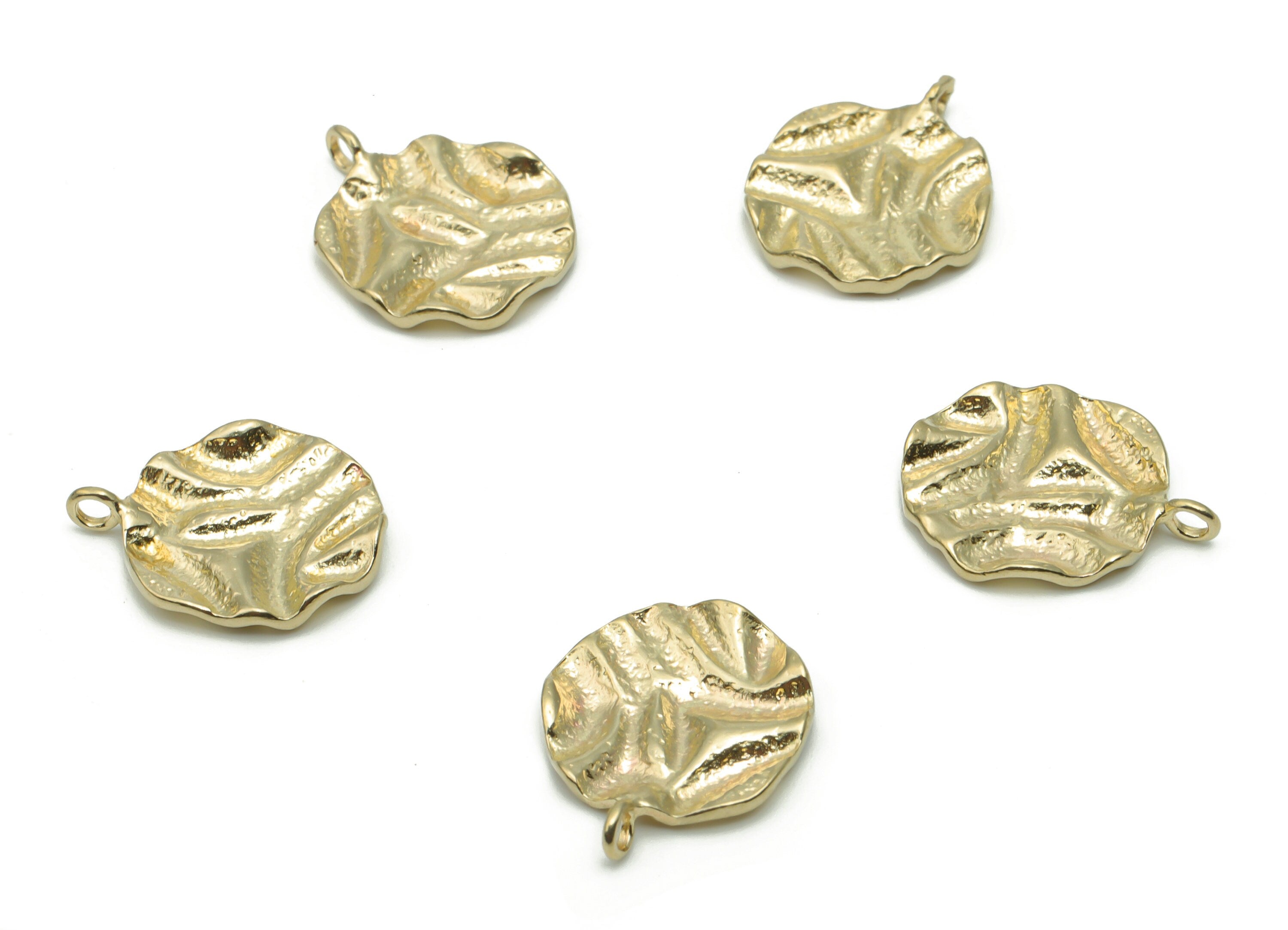 Brass Hammered Round Wave Earring Charms - Raw Brass Circle Wave Pendant - DIY Jewelry Making Supplies - 16.56x13.55x1.82mm - PP5058 - DOMEDBAZAAR