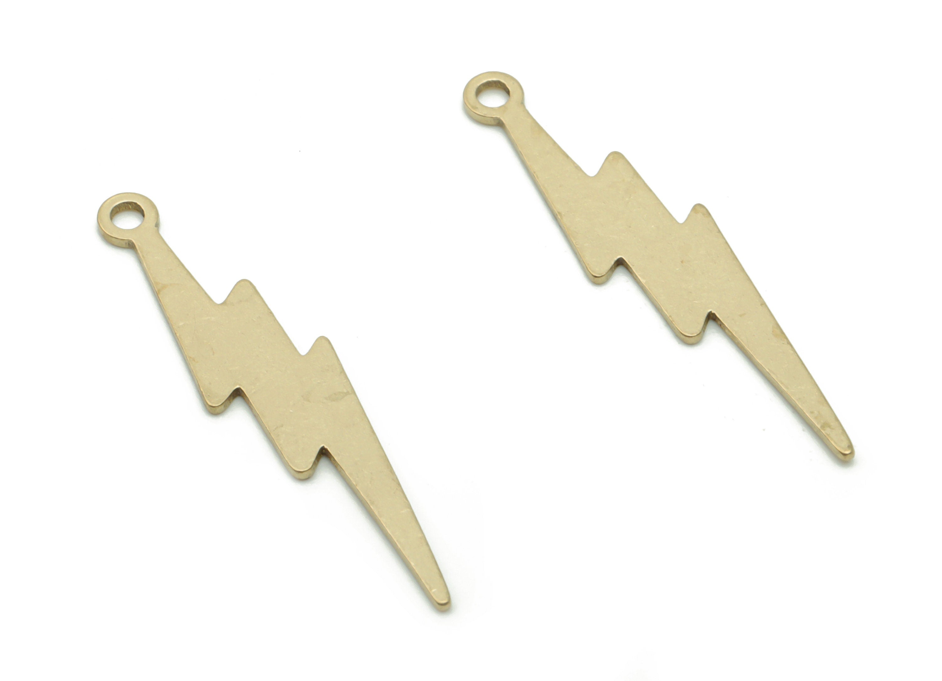 Brass Lightning Earring Charms - Raw Brass Lightning Pendant - DIY Jewelry Making Supplies - 26.66x6.25x0.52mm - PP4974 - DOMEDBAZAAR