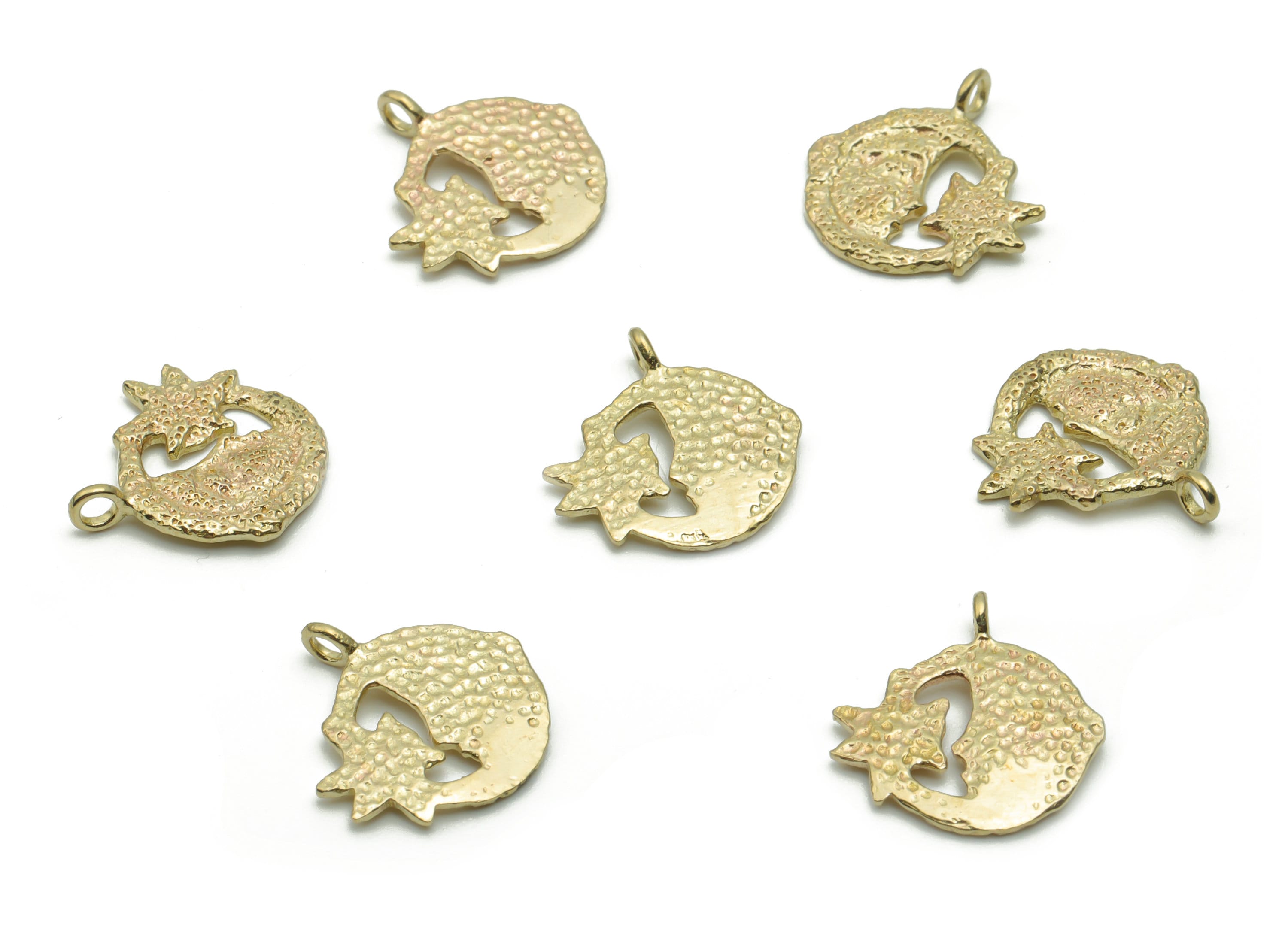 Brass Hammered Moon Face Star Earring Charms - Raw Brass Round Crescent Pendant - Jewelry Making Supplies - 14.1x13.41x1.08mm - PP5019 - DOMEDBAZAAR