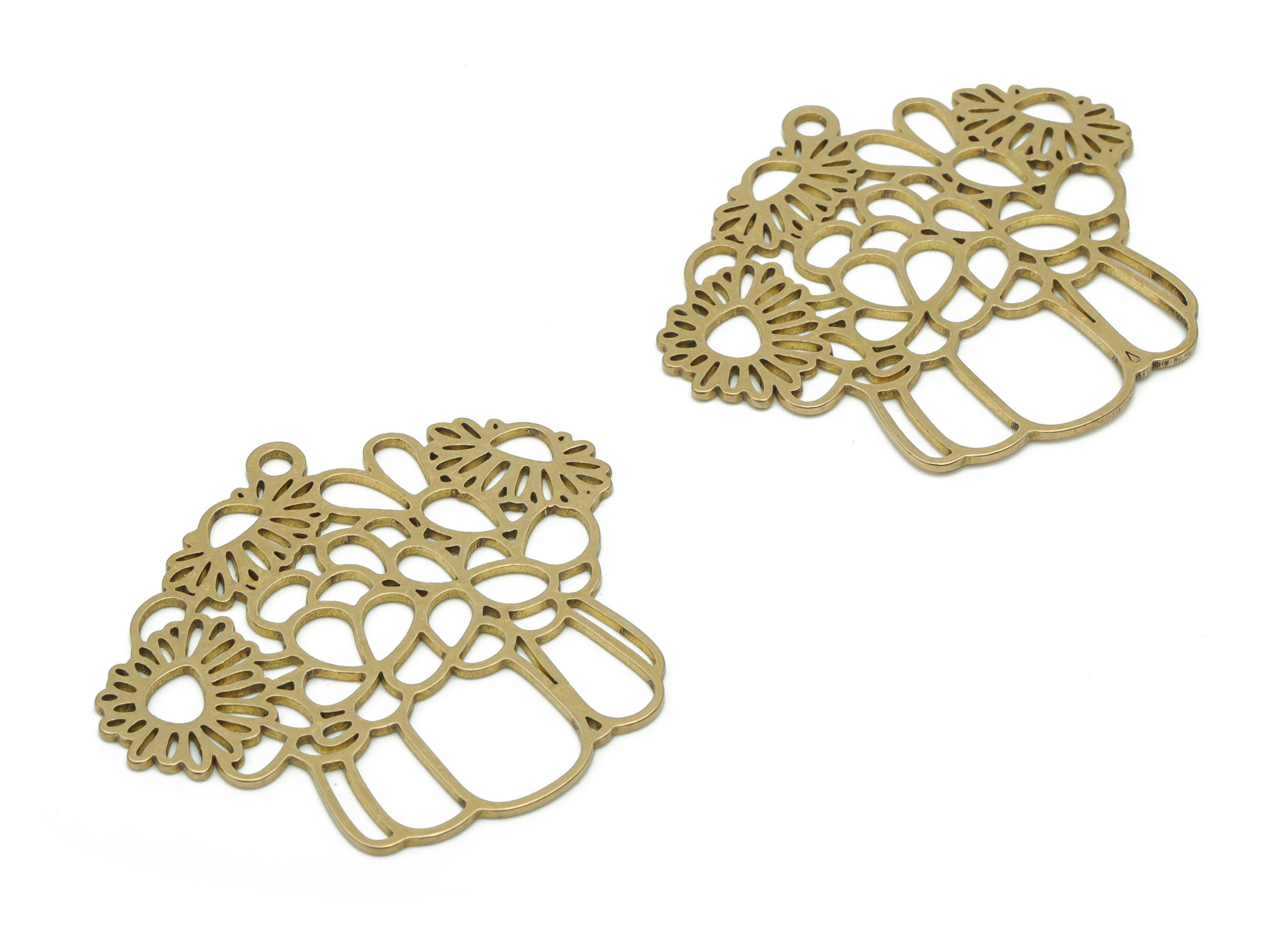 Brass Flowers Earring Charms - Raw Brass Flowers Pendant - Jewelry Making Supplies - 34.14x37.76x0.78mm - PPA0900 - DOMEDBAZAAR