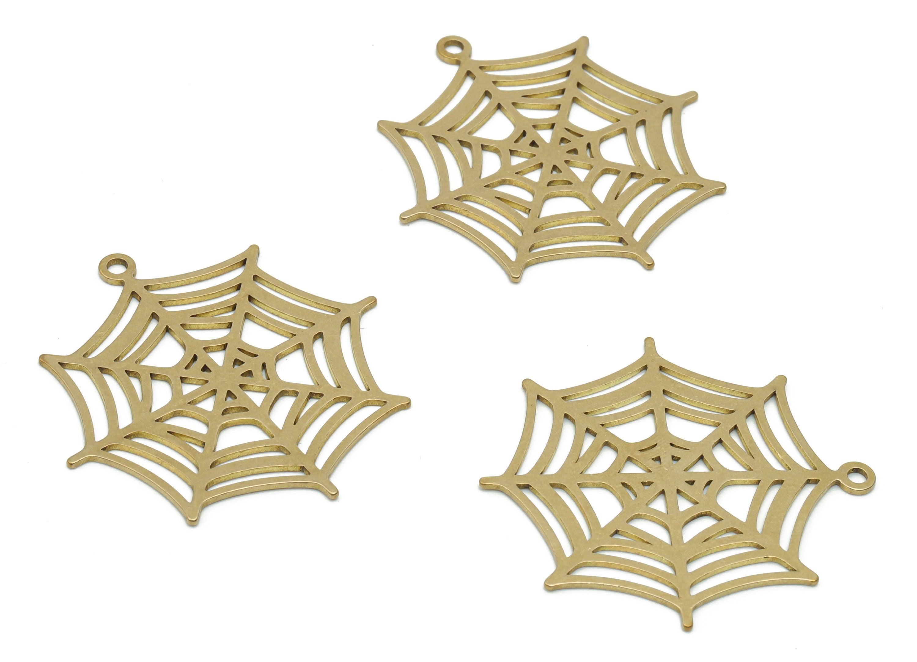 Brass Spider Web Earring Charms - Raw Brass Spider Web Pendant - Jewelry Making Supplies - 37.63x35.67x0.77mm - PPZ0137 - DOMEDBAZAAR