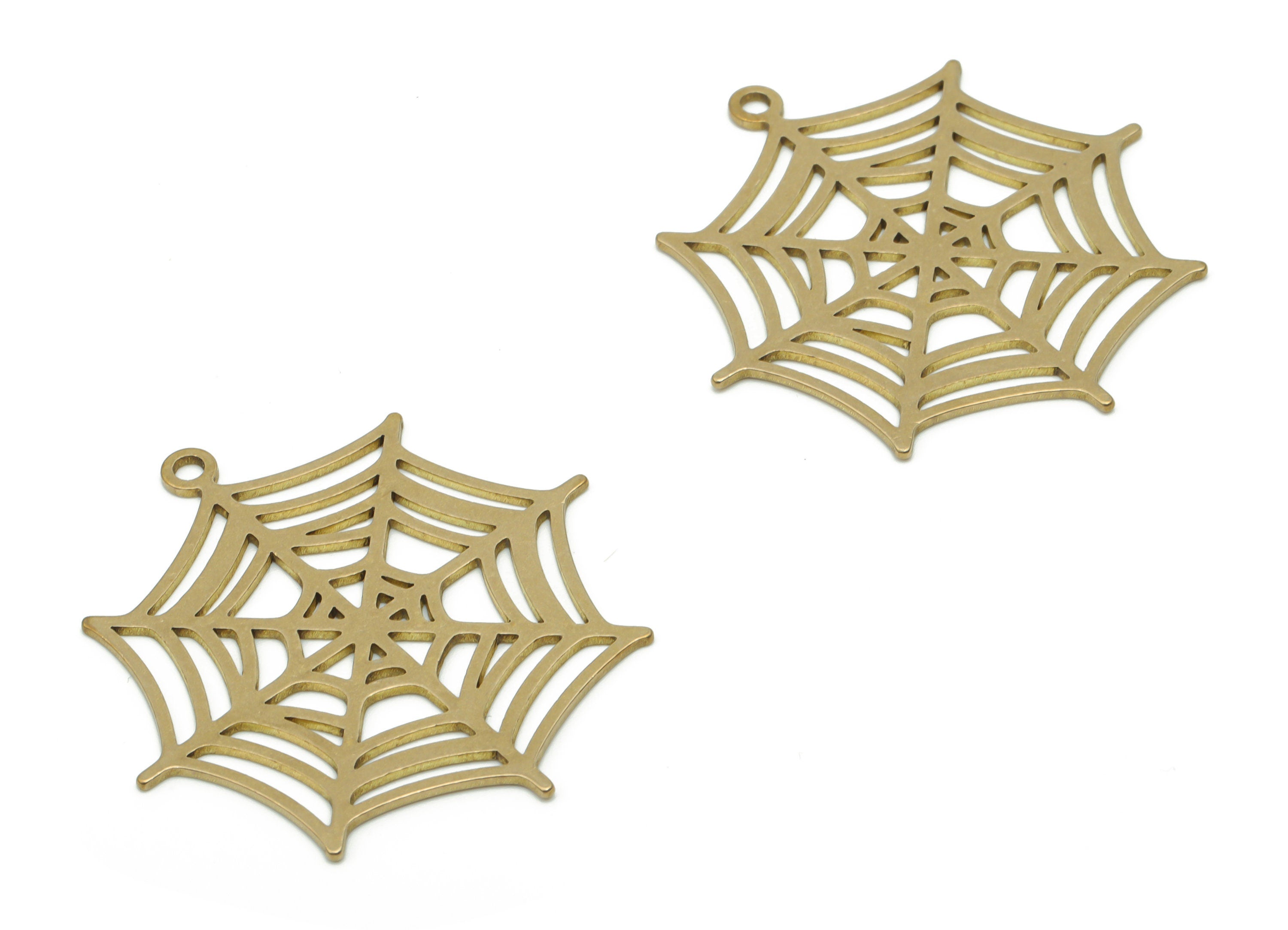 Brass Spider Web Earring Charms - Raw Brass Spider Web Pendant - Jewelry Making Supplies - 37.63x35.67x0.77mm - PPZ0137 - DOMEDBAZAAR