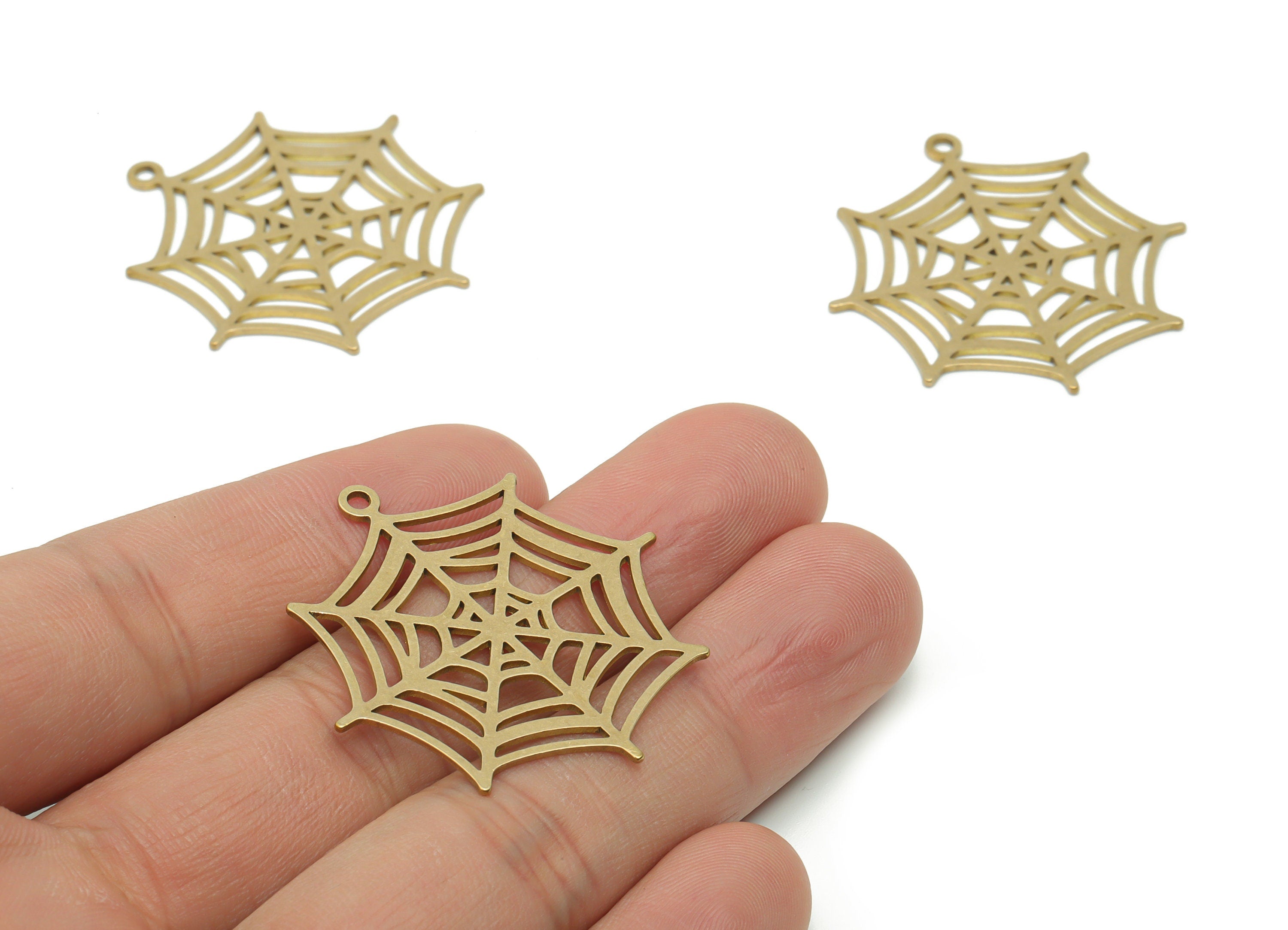 Brass Spider Web Earring Charms - Raw Brass Spider Web Pendant - Jewelry Making Supplies - 37.63x35.67x0.77mm - PPZ0137 - DOMEDBAZAAR
