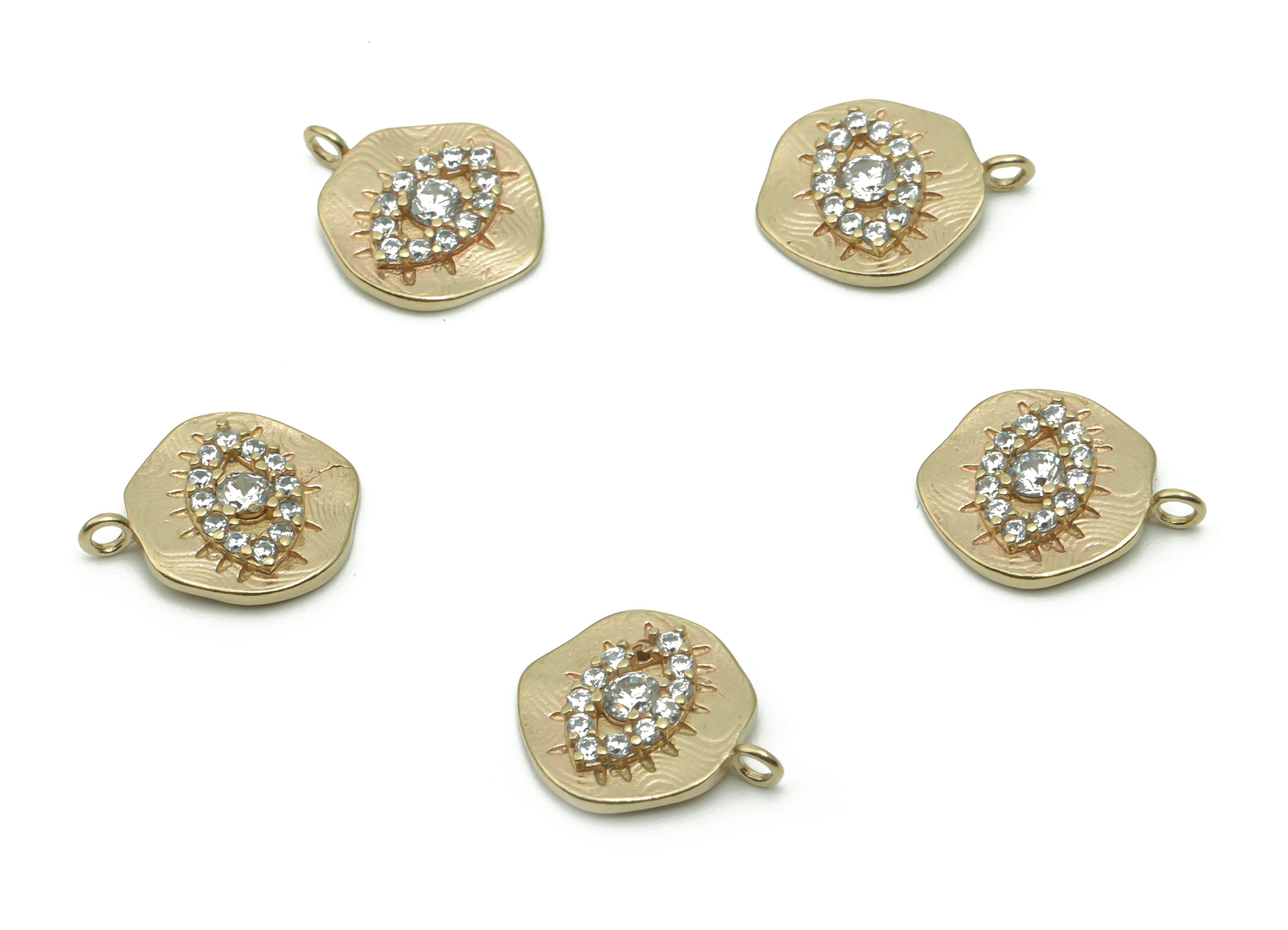 Brass Mini Round Eye Earring Charms With Zircons - Raw Brass Eye Circle Pendant - Jewelry Making Supplies - 12.73x10.32x2.06mm - PP5049 - DOMEDBAZAAR