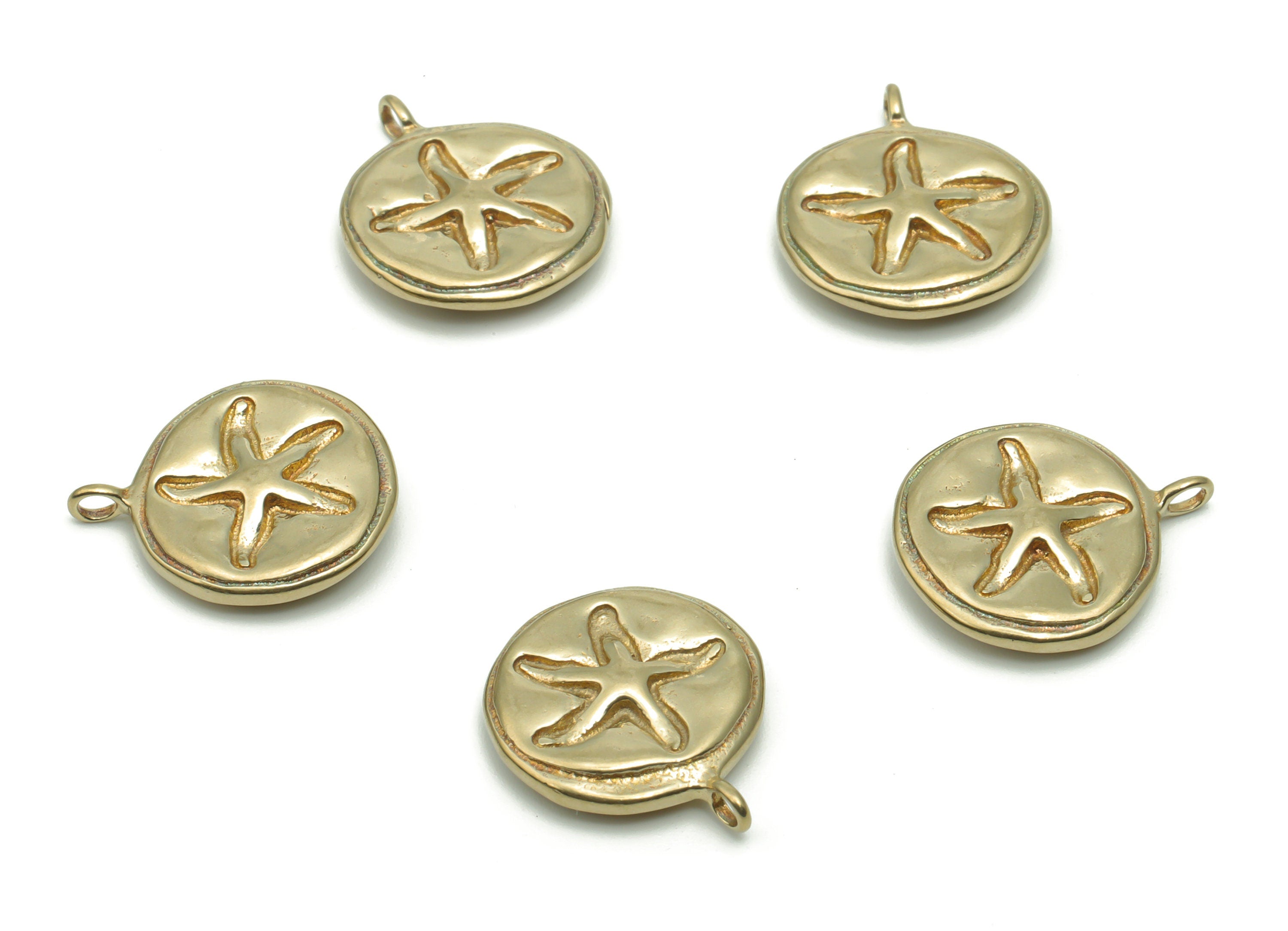 Brass Round Starfish Earring Charms - Raw Brass Starfish Circle Pendant - DIY Jewelry Making Supplies - 16.97x14.37x3.01mm - PP5022 - DOMEDBAZAAR