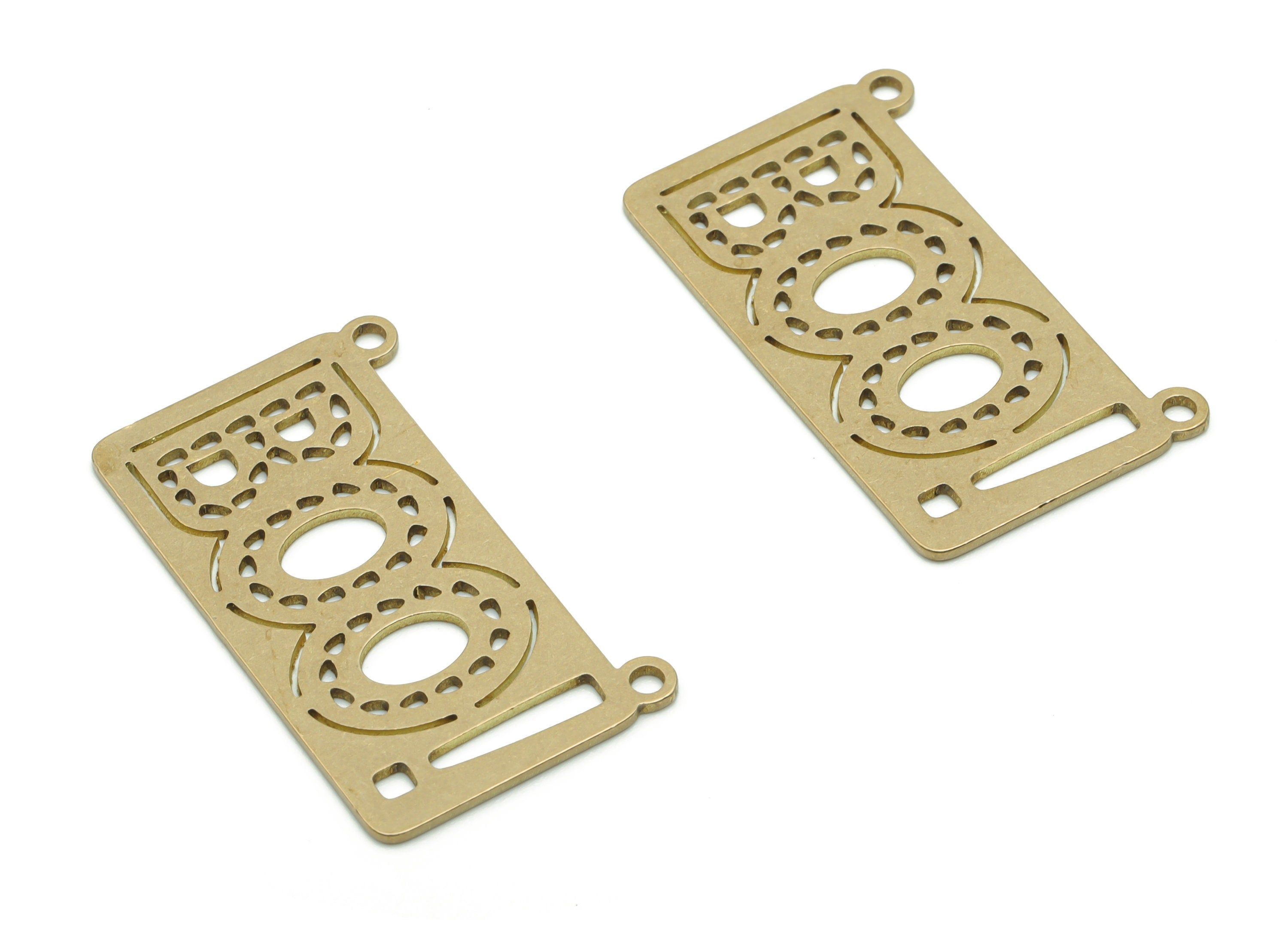 Brass Rectangle BOO！ Earring Connector - Raw Brass Rectangle BOO！Charms and Pendant - Jewelry Making Supplies - 33.83x19.54x0.74mm - PPZ0124 - DOMEDBAZAAR