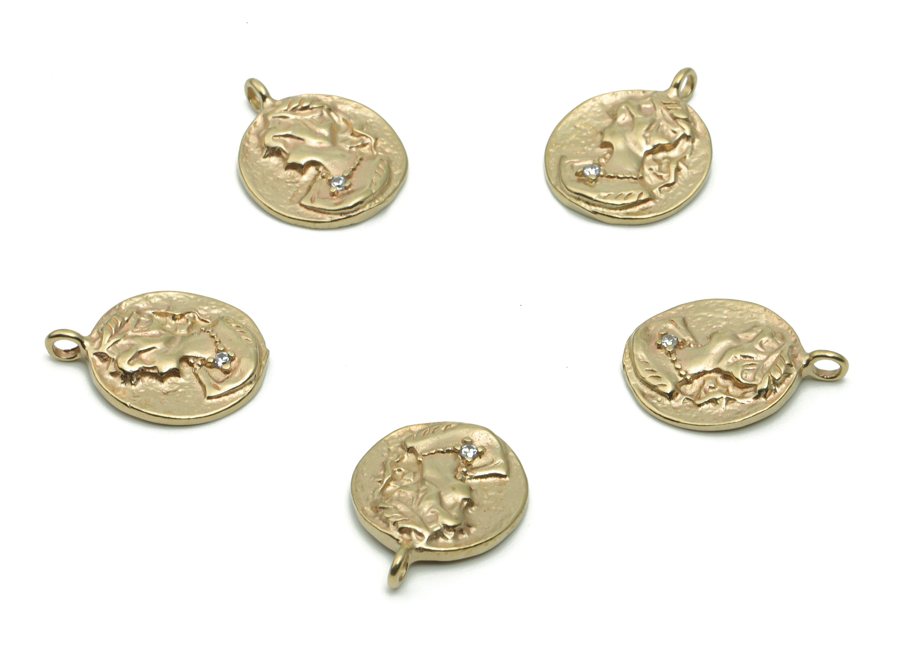 Brass Round Medallion Woman Earring Charms With Zircons - Raw Brass Woman Circle Pendant - Jewelry Supplies - 15.67x12.06x1.86mm - PP5048 - DOMEDBAZAAR