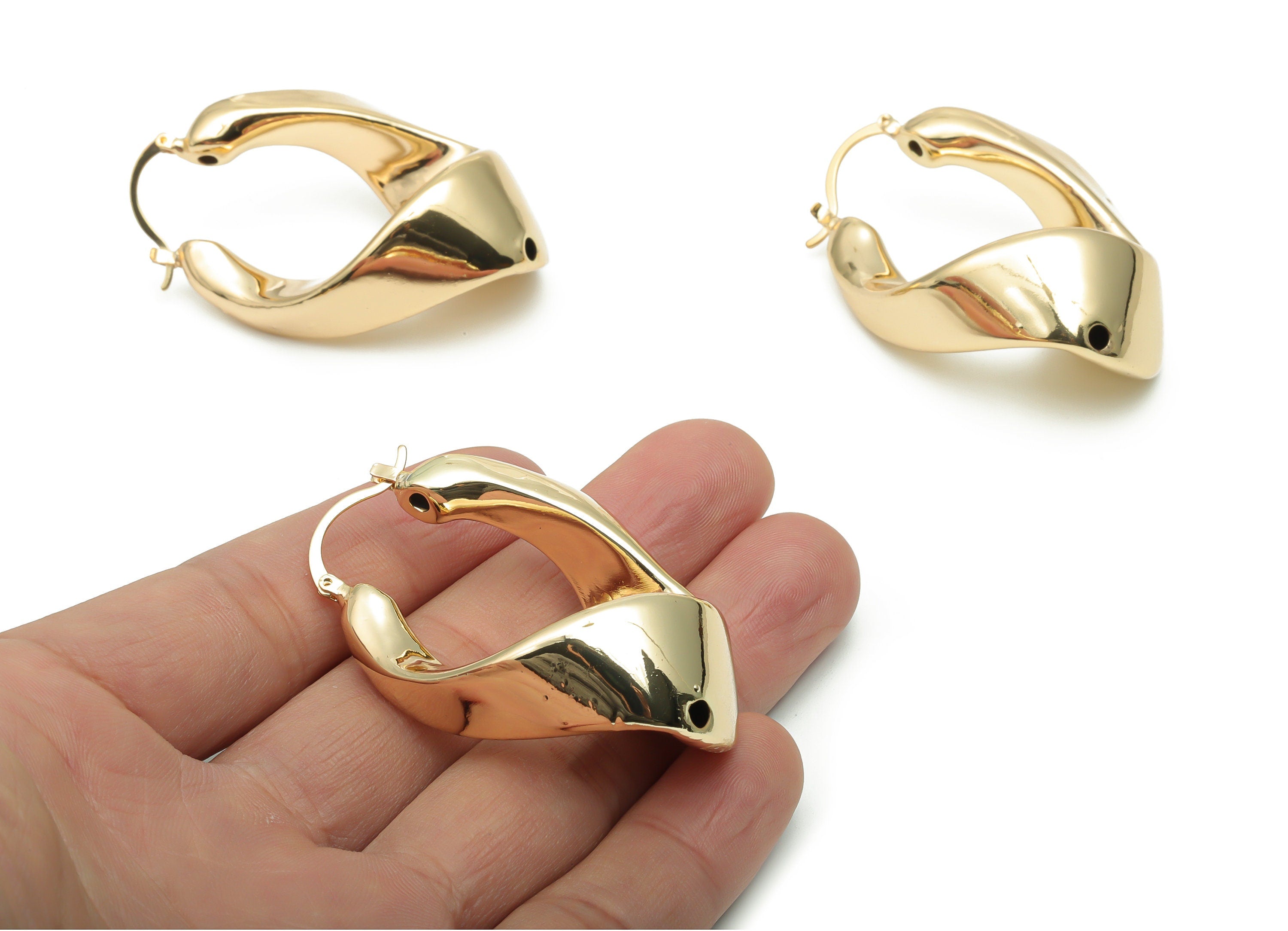 Brass Oval Wave Earring Claps - Gold Oval Wave Claps - Gold Tone Plated Brass Claps - Jewelry Making Supplies - 53.61x3.94x15.92mm - PP5077G - DOMEDBAZAAR